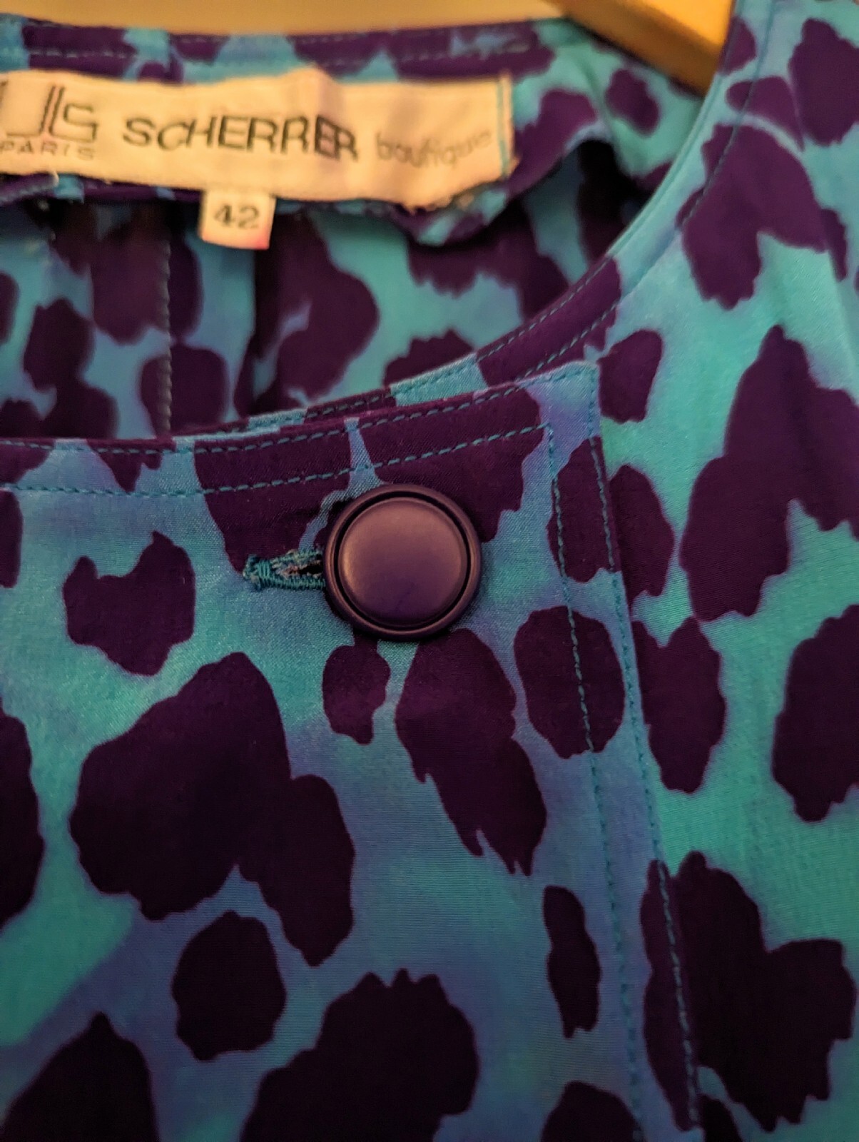 Vintage Jean Louis Scherrer Boutique JLS Animal Print Blouse Blue/Purple 42