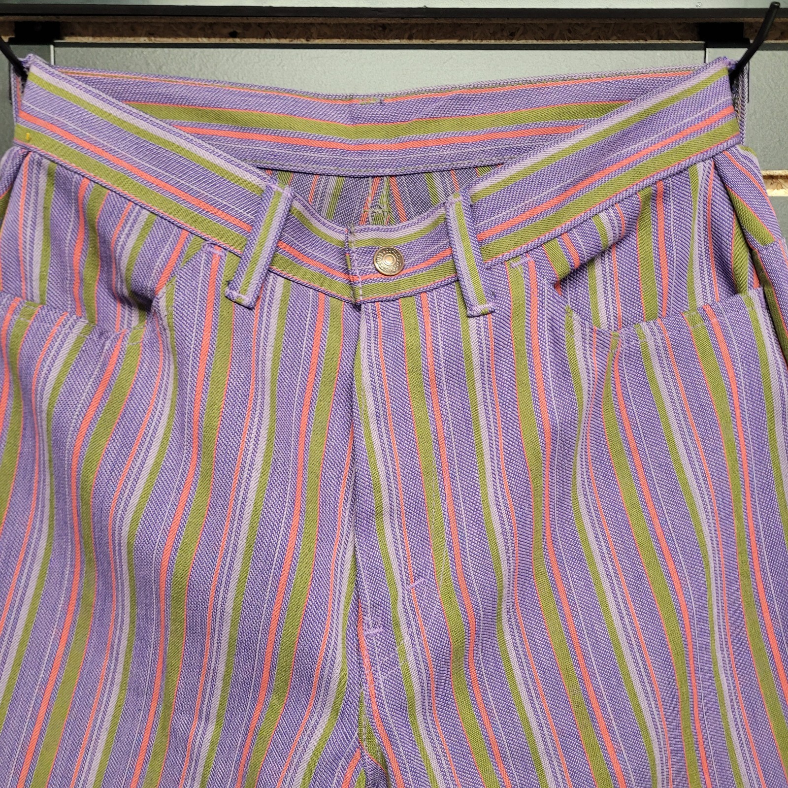 Vintage Levis For Gals Sta-Prest Pants Striped 70s Snap Button 26X32 Rare