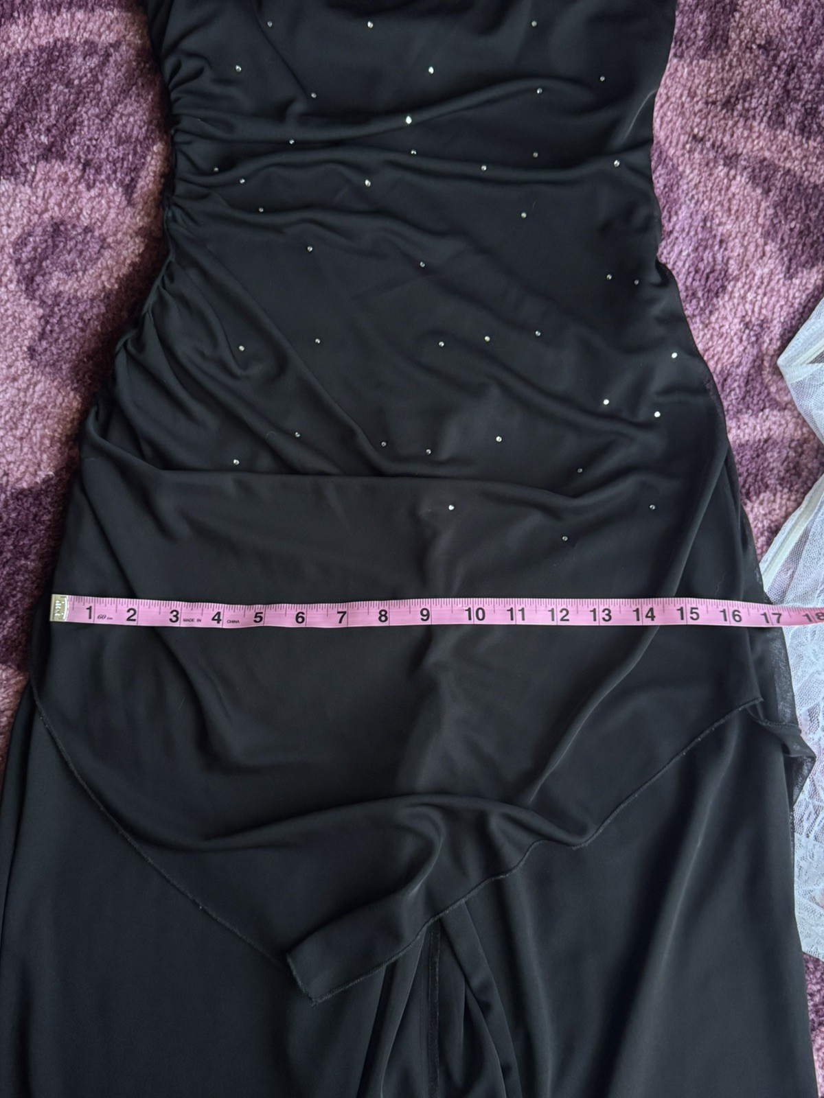 90’s Y2K Vintage Black Rhinestone Jumpsuit Sheer Overlay Made In USA, Size XS-S