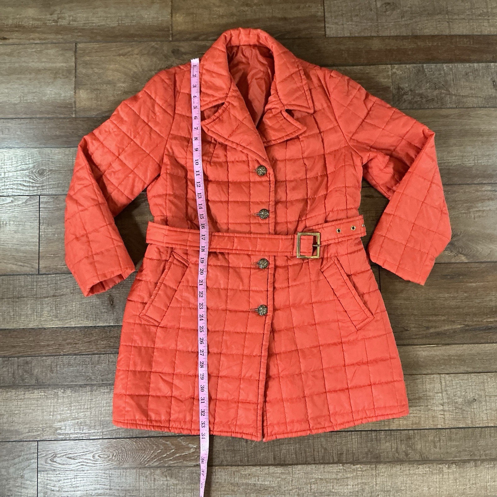 VTG White Bear of St Paul Quilted Belted Trench Coat Orange Women’s S/M #141010