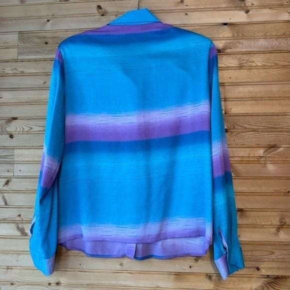 VTG 90s Patchington Blouse Silk Blue Purple Shoulder Pads Medium Petite Blanche