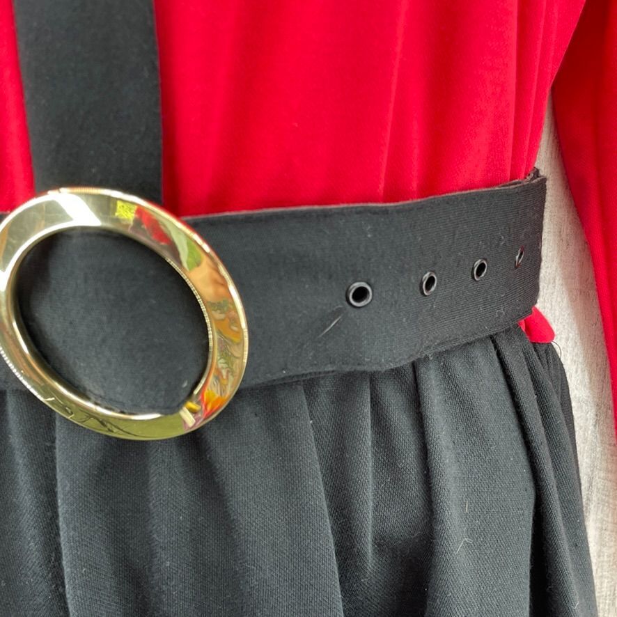 Vintage 80s Tabby of California Dress Womens L Red Black Belted Pockets Old Mone