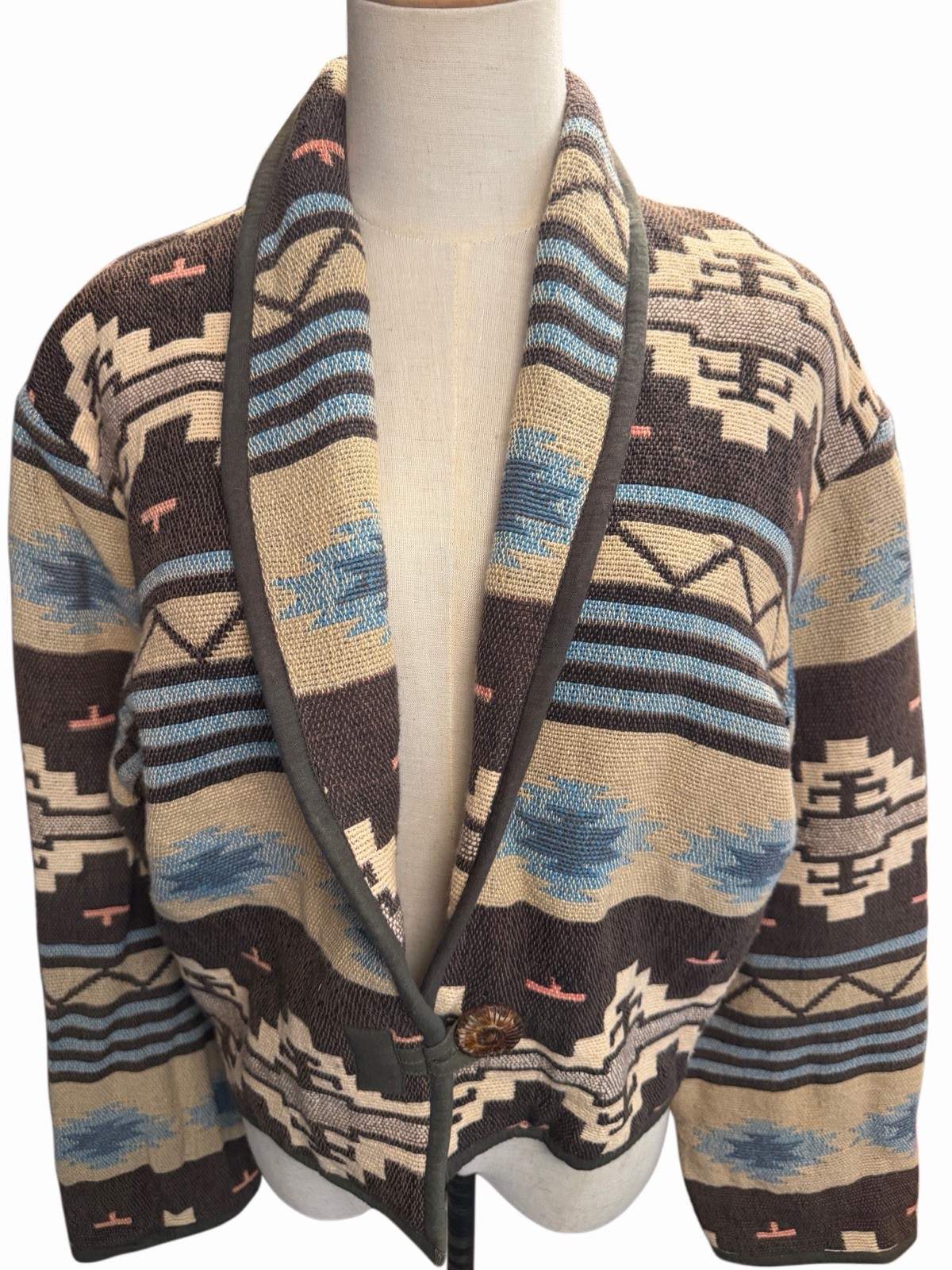 Gorgeous Vintage 90s Aztec Southwestern Cotton Tapestry Jacket Women’s Sz M