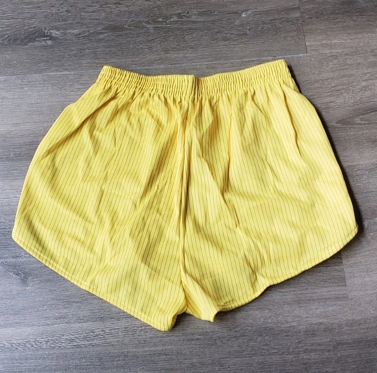 NEW VTG 80s Unbranded Yellow Stripe All Nylon Gym Shorts Sz M Roller Skate USA
