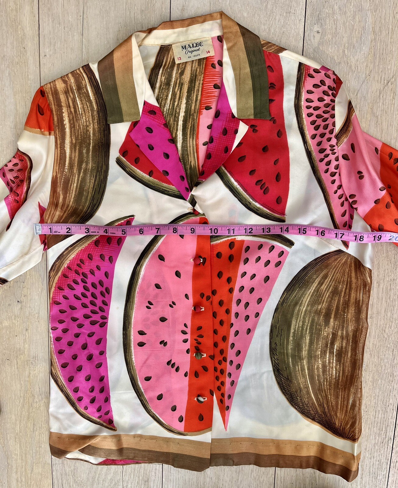 Malbe Originals True Vintage Blouse 1970s Pink Watermelon Fruits