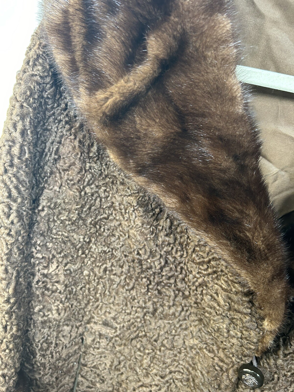 Vintage 1950’s Curly Dark Brown Persian Lamb Wool Coat with Mink Collar