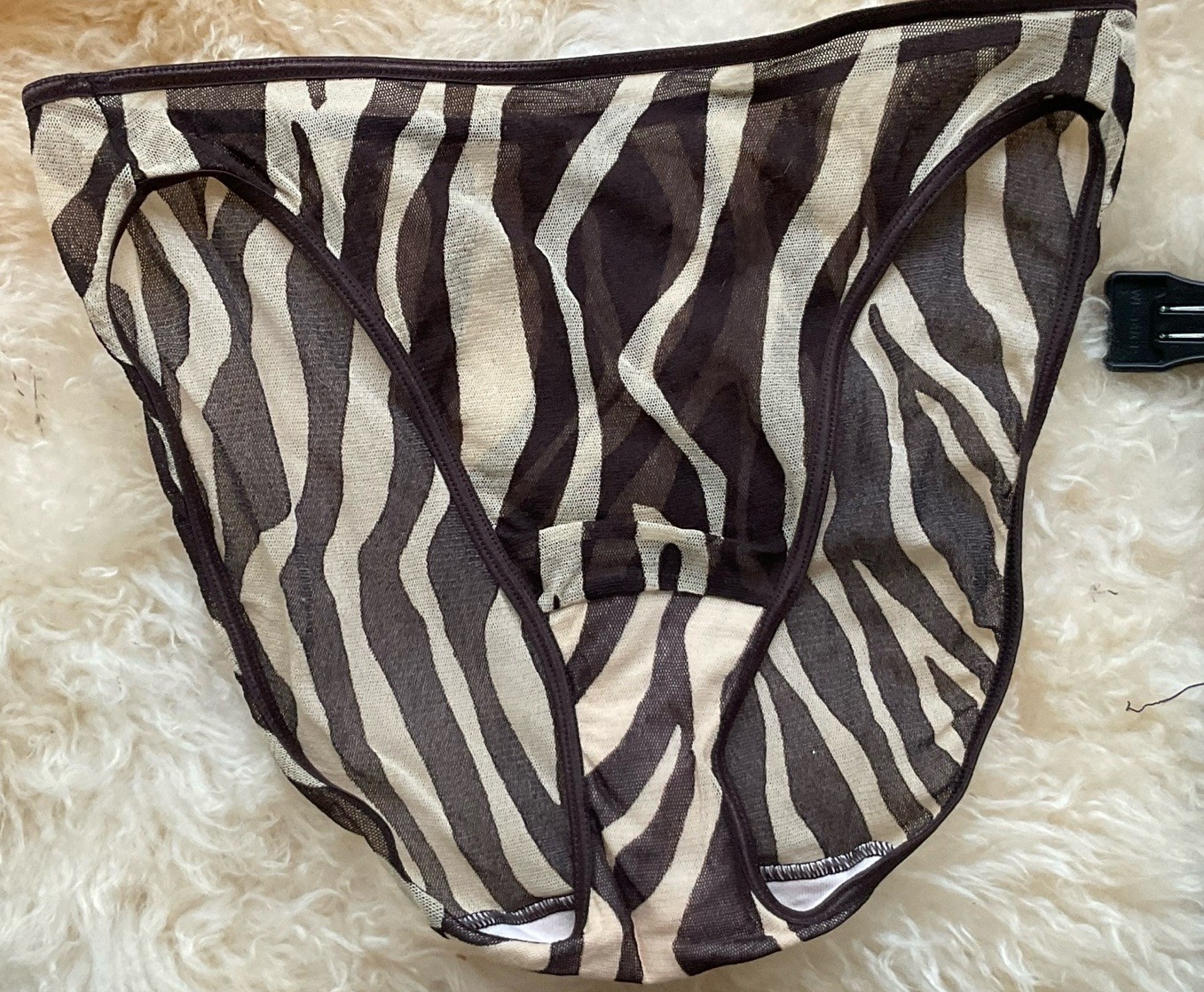Vintage Semi Sheer Nylon Spandex Bikini Zebra Hi Leg Cut Lingerie Panties.
