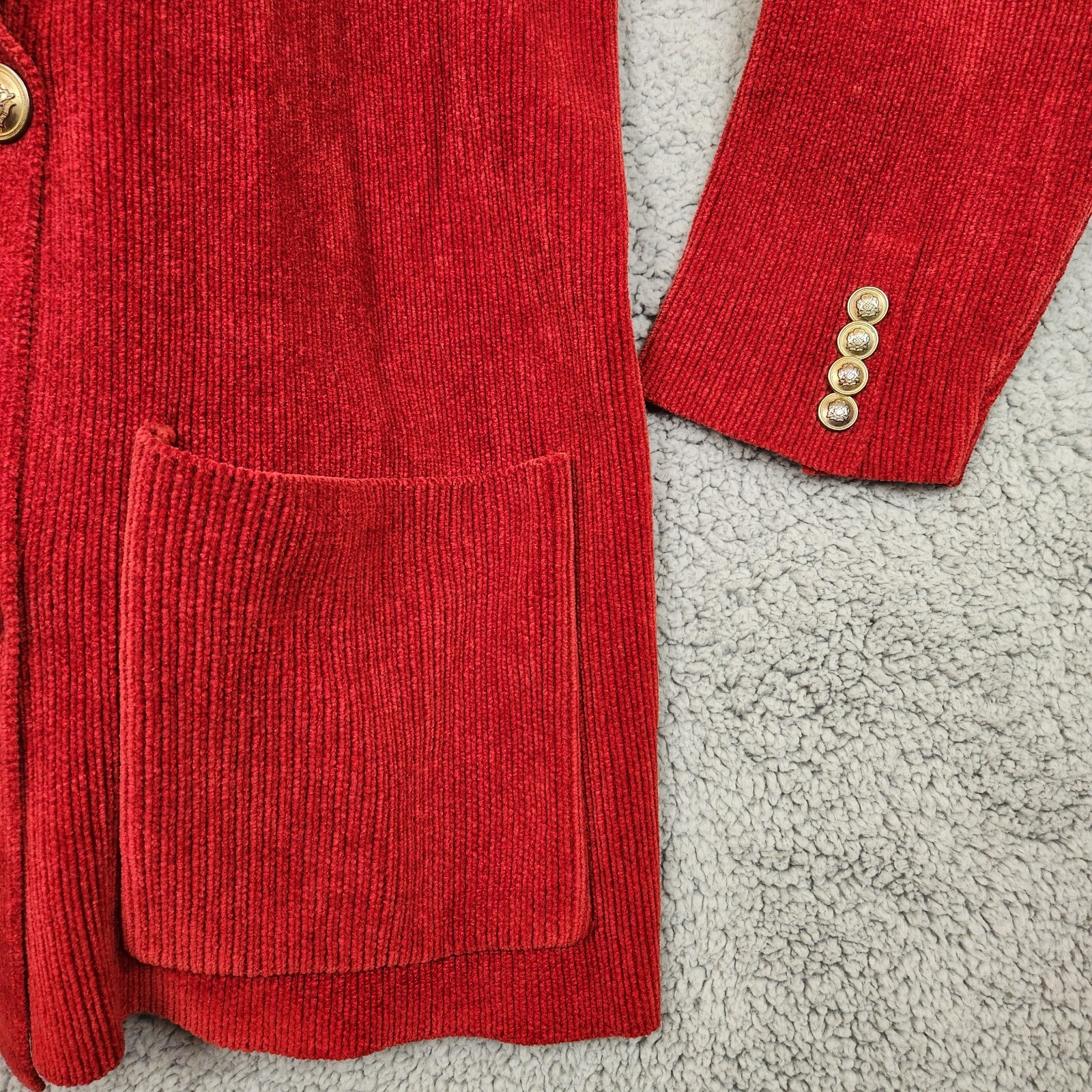 Vintage 80s Ralph Lauren Women’s Large Cardigan Sweater Blazer Red Crest Pockets