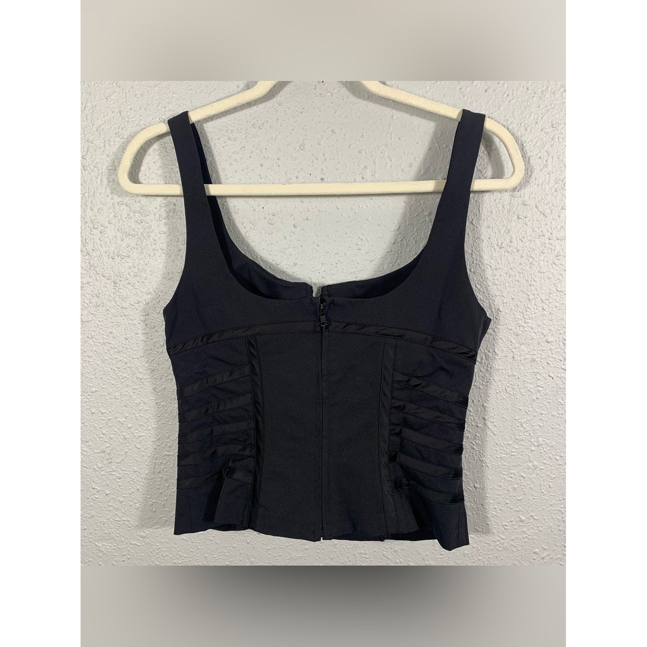 Cache Vintage Black Corset Style Sguare Neck Top size 8