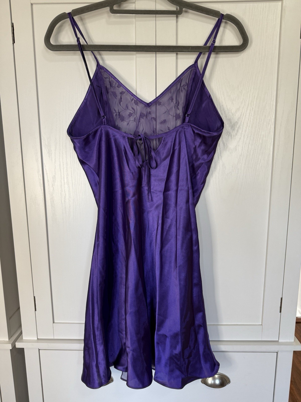 Vintage Warner’s Sleepwear Purple Satin Slip Nightgown M Sheer Floral Mesh Y2K