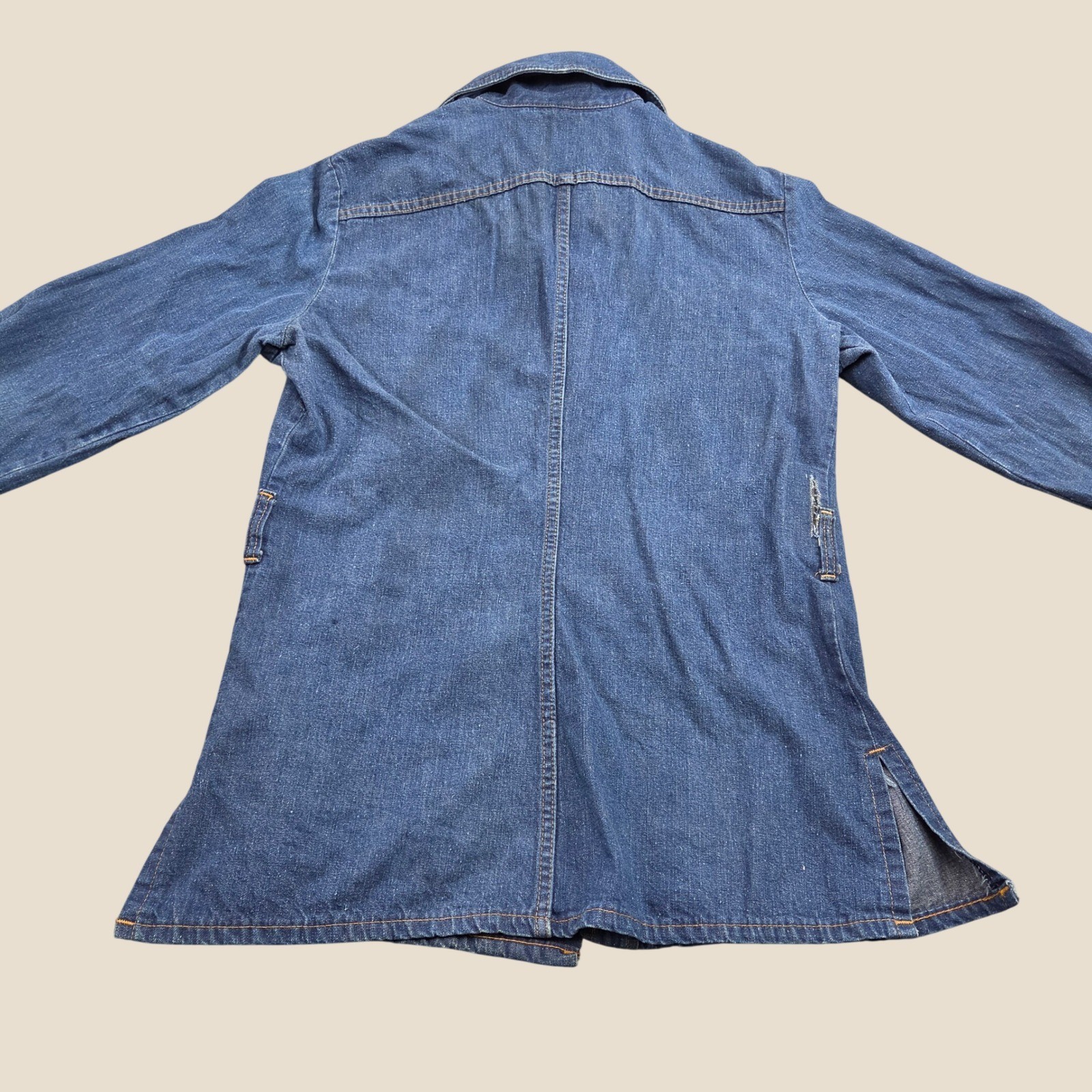 Vintage 70s Levis Denim Chore Shirt Jacket Womens M Blue Orange Tab Western USA
