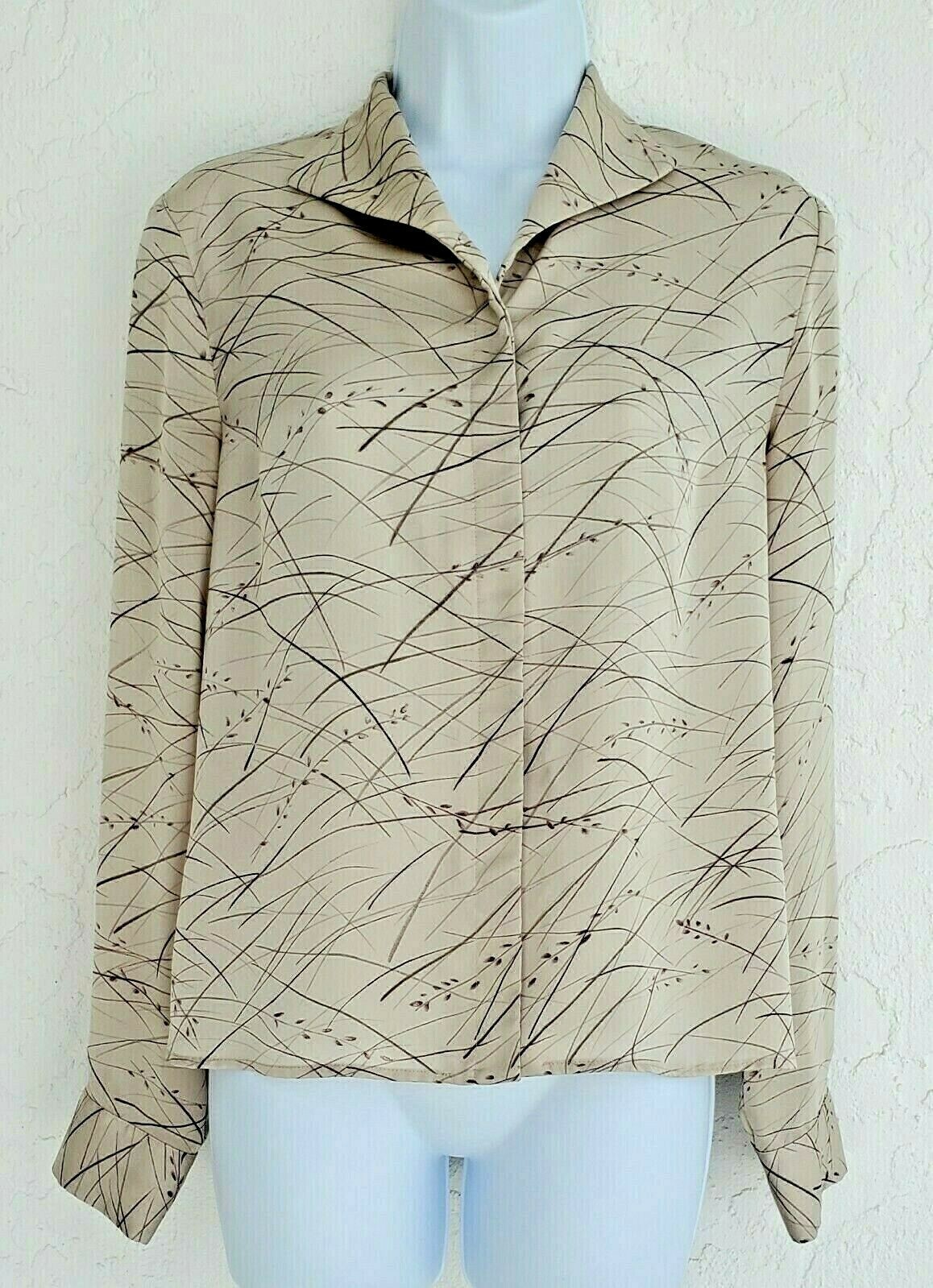 Vintage Women’s JONES WEAR 1980’s Abstract Brown Button Down Career Blouse SZ 10
