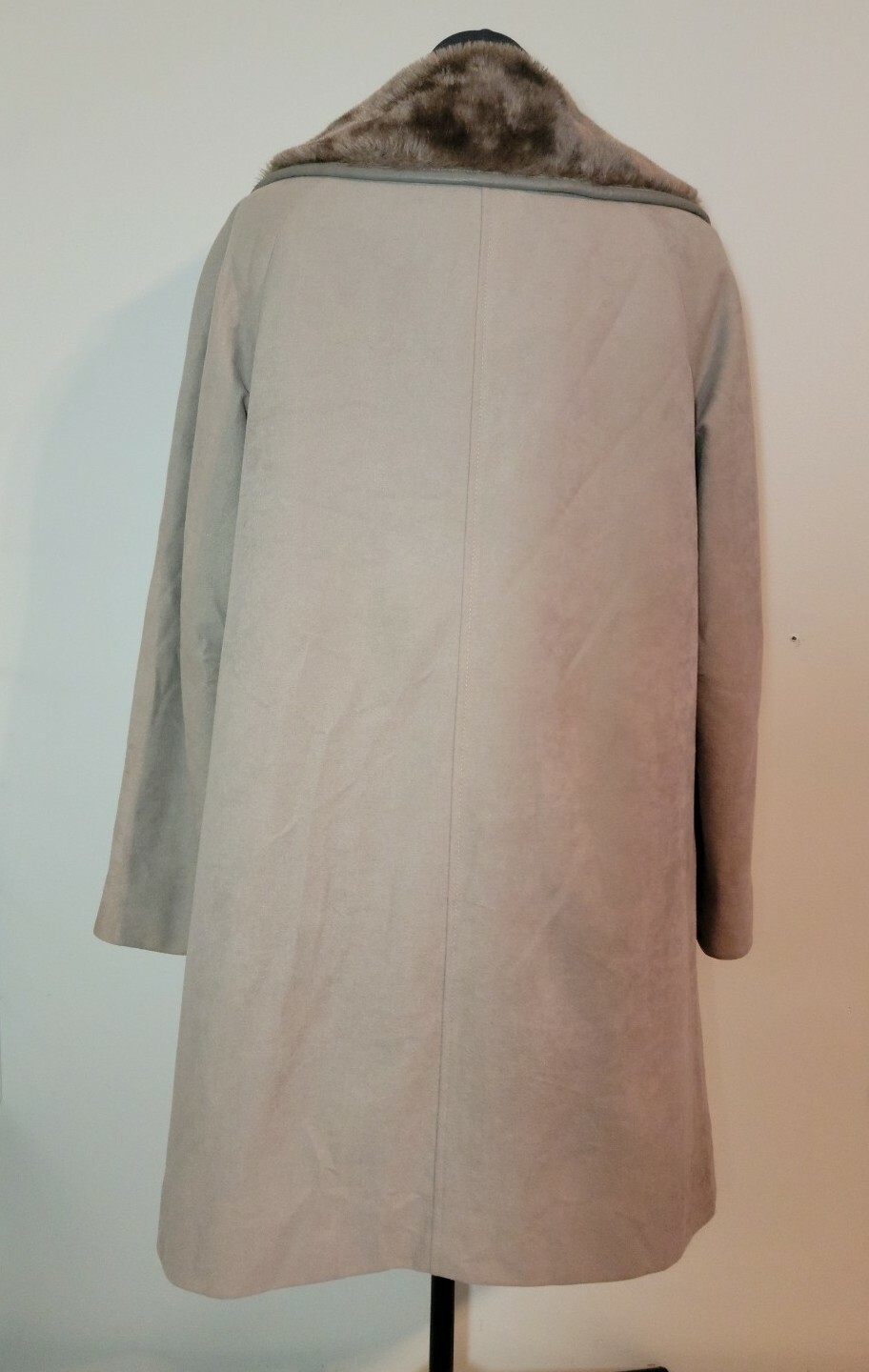 Vtg Country Pacer Wool Long Fur Collar Car Swing Coat Womens Sz L/XL Beige Tan