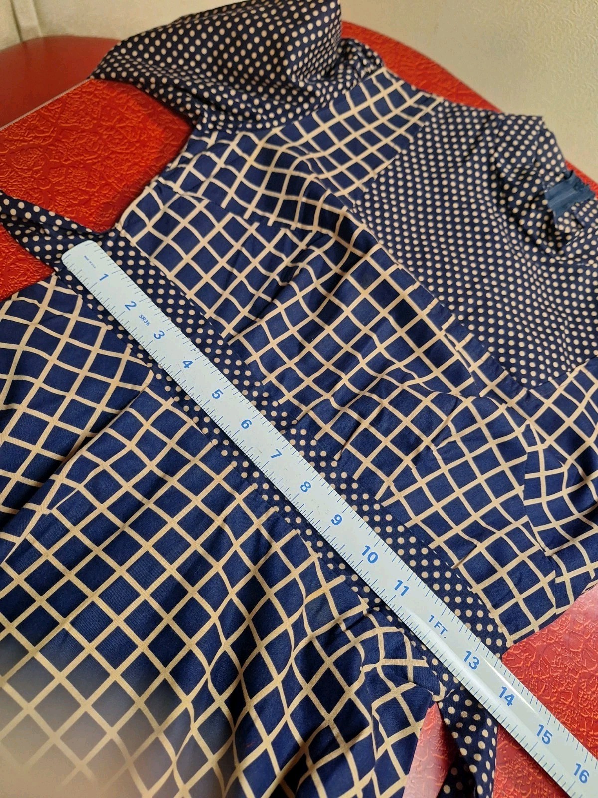 True VTG Mid-century Mod 1960s 70s High Neck Mini Dress Polka Dot Pinafore XS/S