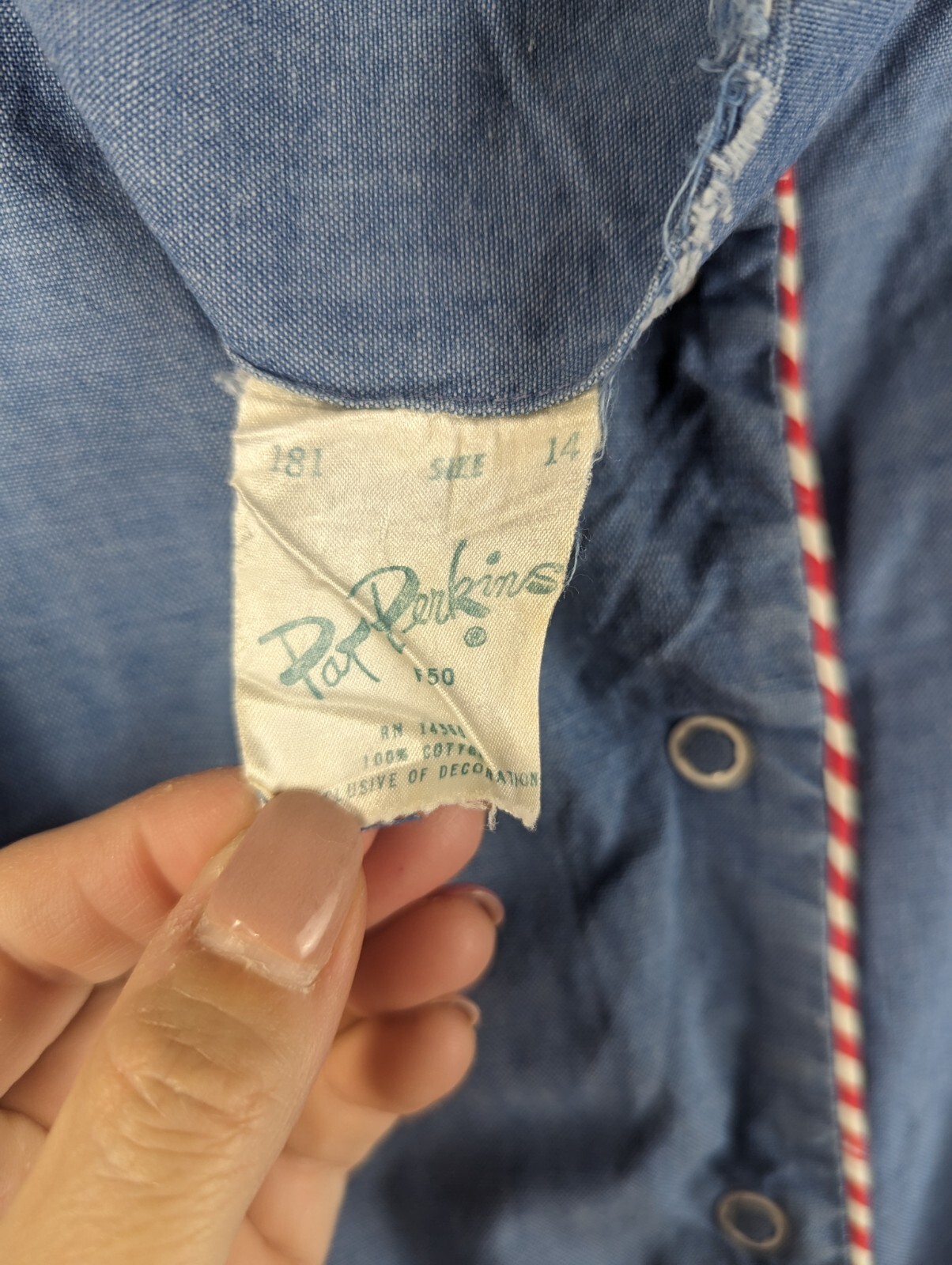 Vtg Pat Perkins Romper Dress Archery Embroidered Denim Chambray Look Pockets