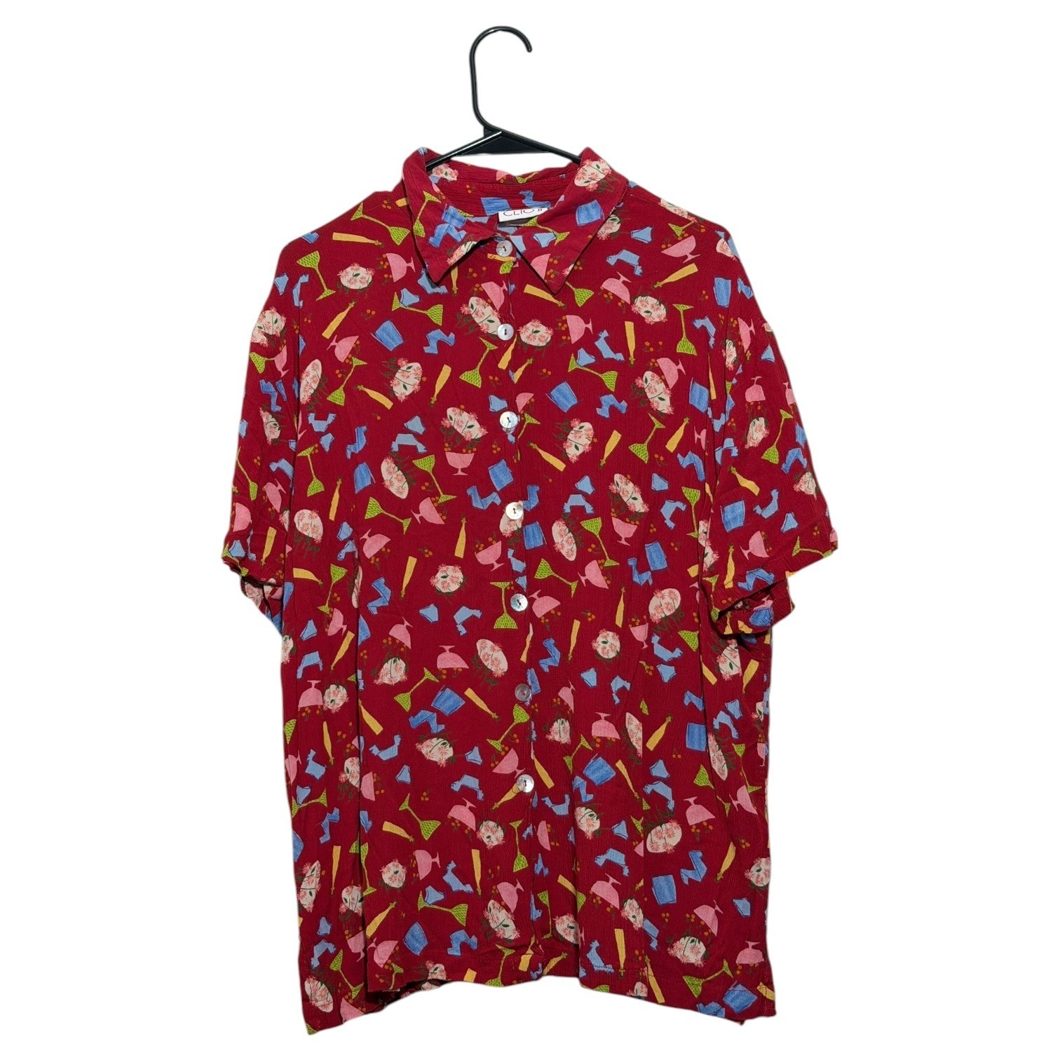 Clio II Vintage 90’s Retro Red Martini Cocktail Novelty Print Blouse USA Size 1X
