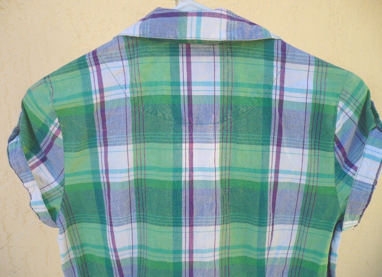 ST PATRICK’S DAY GREEN PURPLE BUTTON DOWN CUFFED SS SHIRT S WOMEN R M JR BLOUSE