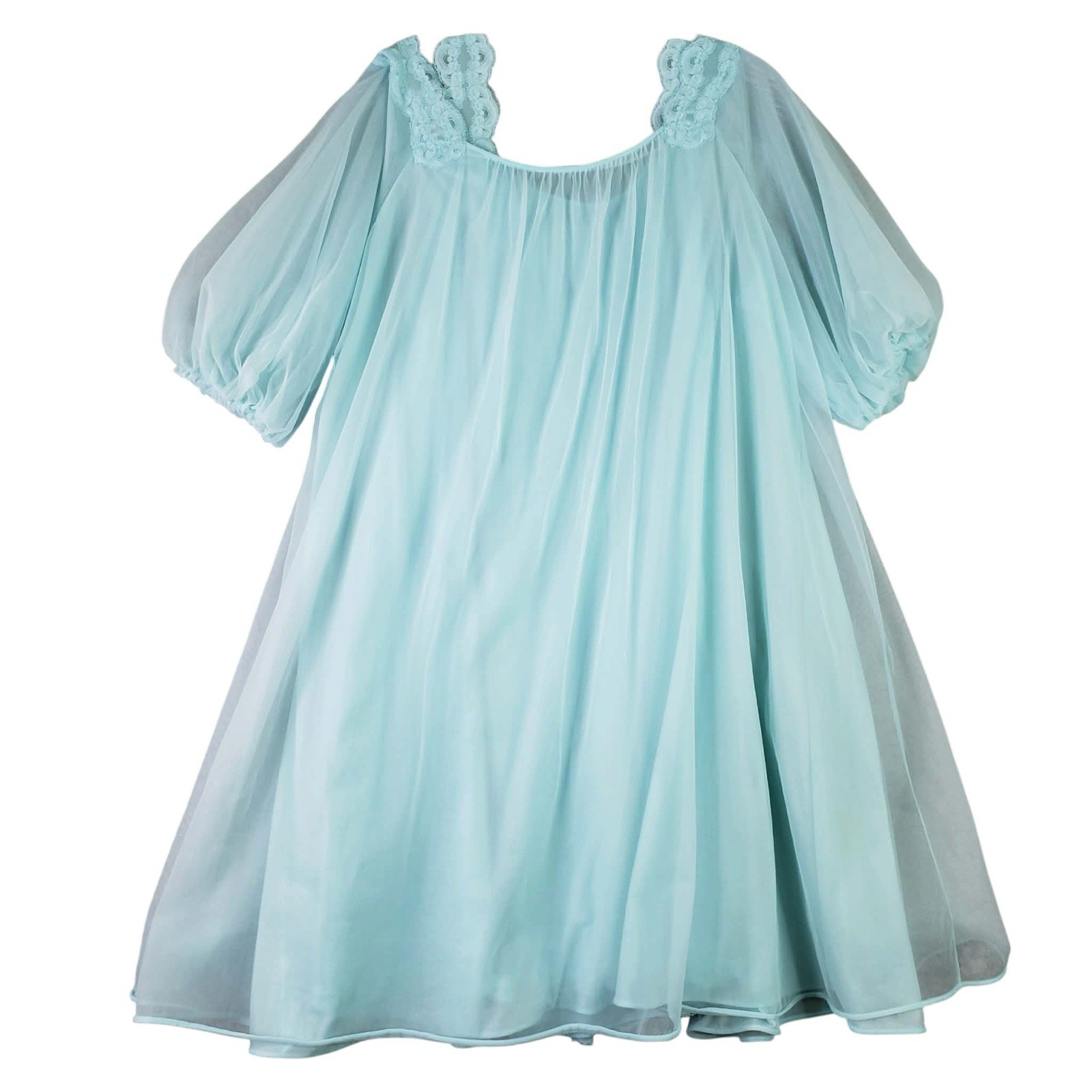 Vanity Fair Vtg Sheer Midi Nightgown Robe Peignoir Set Small Blue Double Chiffon