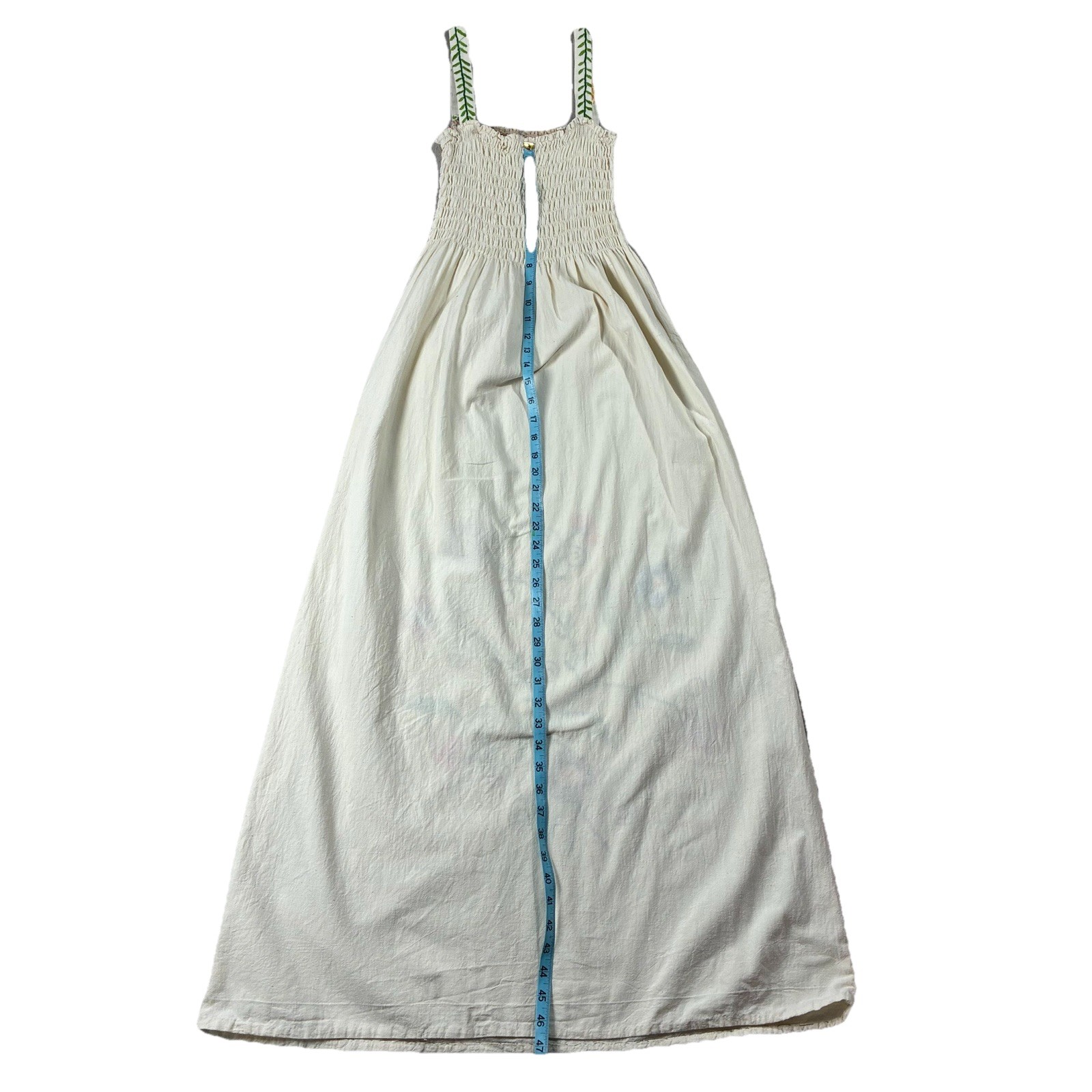 VTG de Jac Bol Cotton Floral Embroidered Smocked Sundress Maxi Ivory Womens S