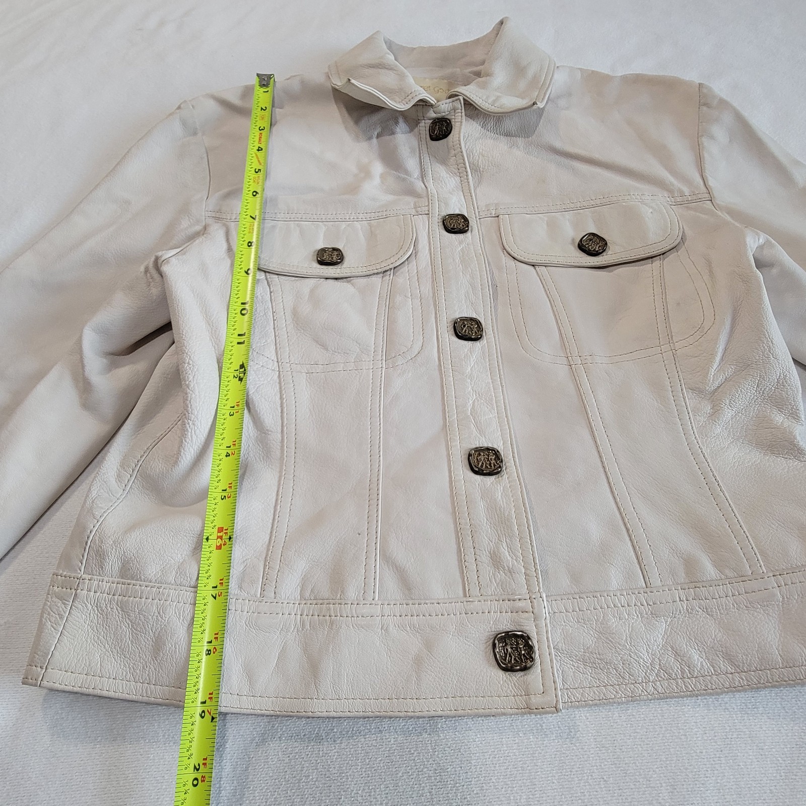 Vintage 90s Margaret Godfrey Leather Jacket Short Off-White Women S Quiet Luxury