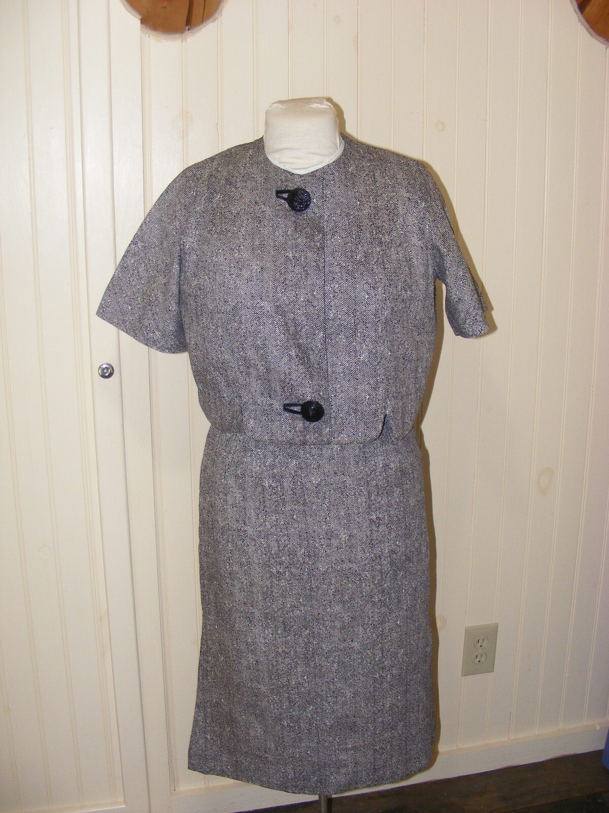 50S PENCIL DRESS & JACKET GLORIA SWANSON FOREVER YOUNG DRESS BLACK WHITE PATTERN