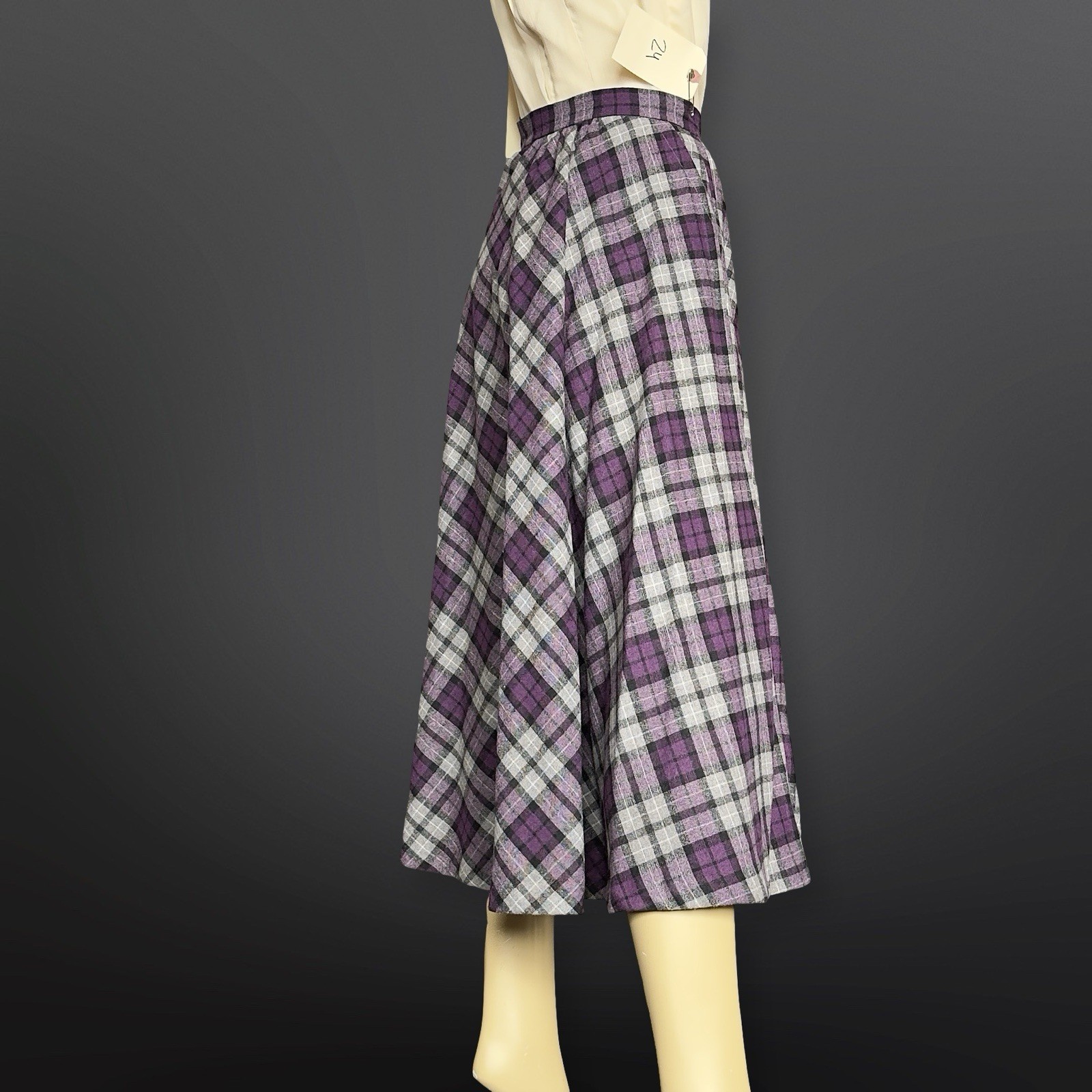 Vintage 1950s XS CIRCLE Skirt Felted Wool Purple Black Flecked Rockabilly Sony