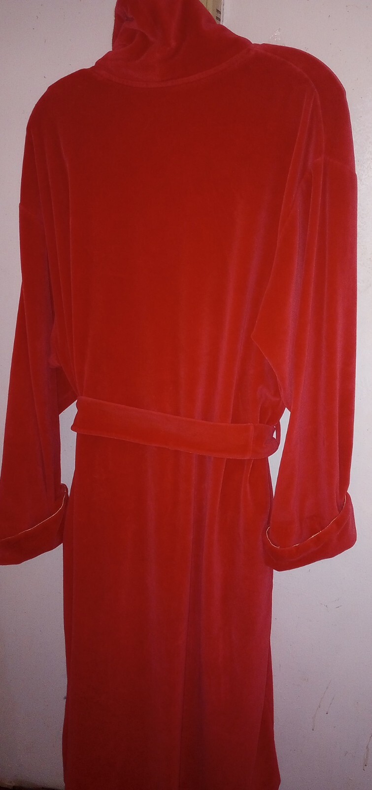 Vintage Albert Nipon Luxury Red/Gold Trim Velvet Velour Dressing Gown Robe Med