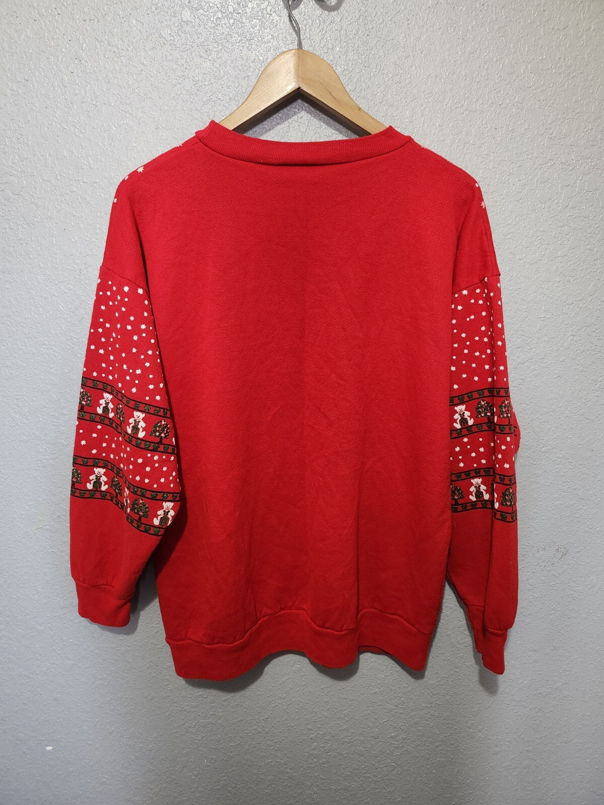 Vintage Sky Lite 80s Red Teddy Bear Christmas Crewneck Sweater Glitter Large USA