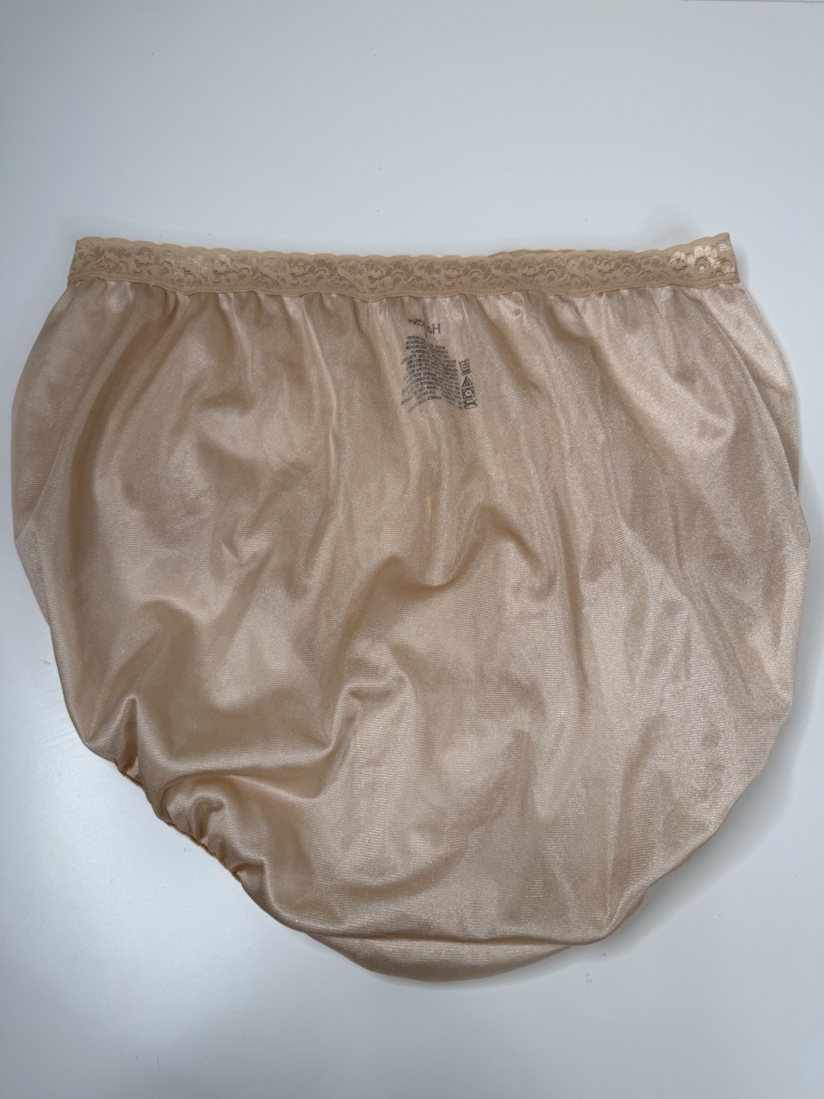90’s vtg HANES 9 2 XL Briefs SILKY SMOOTH tan Granny nylon lace Panties