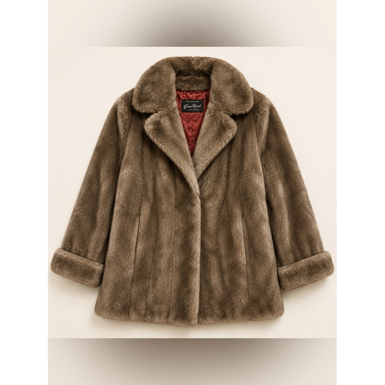 Vintage Gino Rossi for Wilson Faux Fur Coat Made in England Taupe Plush Size M