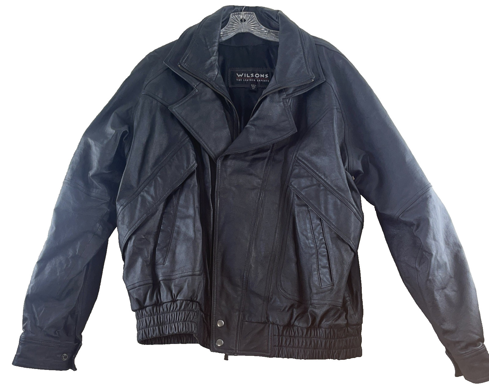 Wilsons The Leather Experts Leather Bomber Jacket Men SZ-Large Black Motorcycle