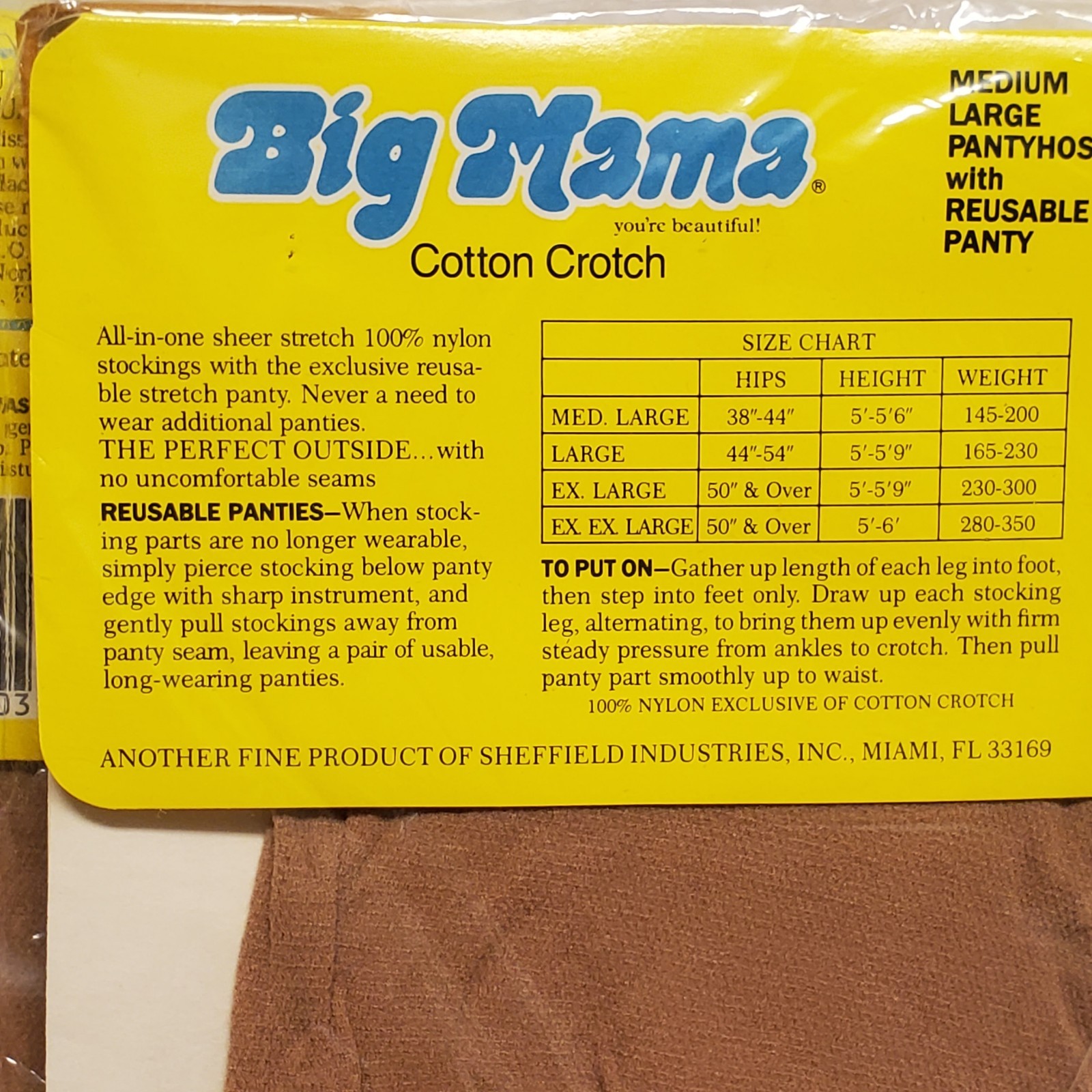 Lot of 2 Vintage 1983 Big Mama Pantyhose M L BEIGETONE Cotton Crotch Sheffield