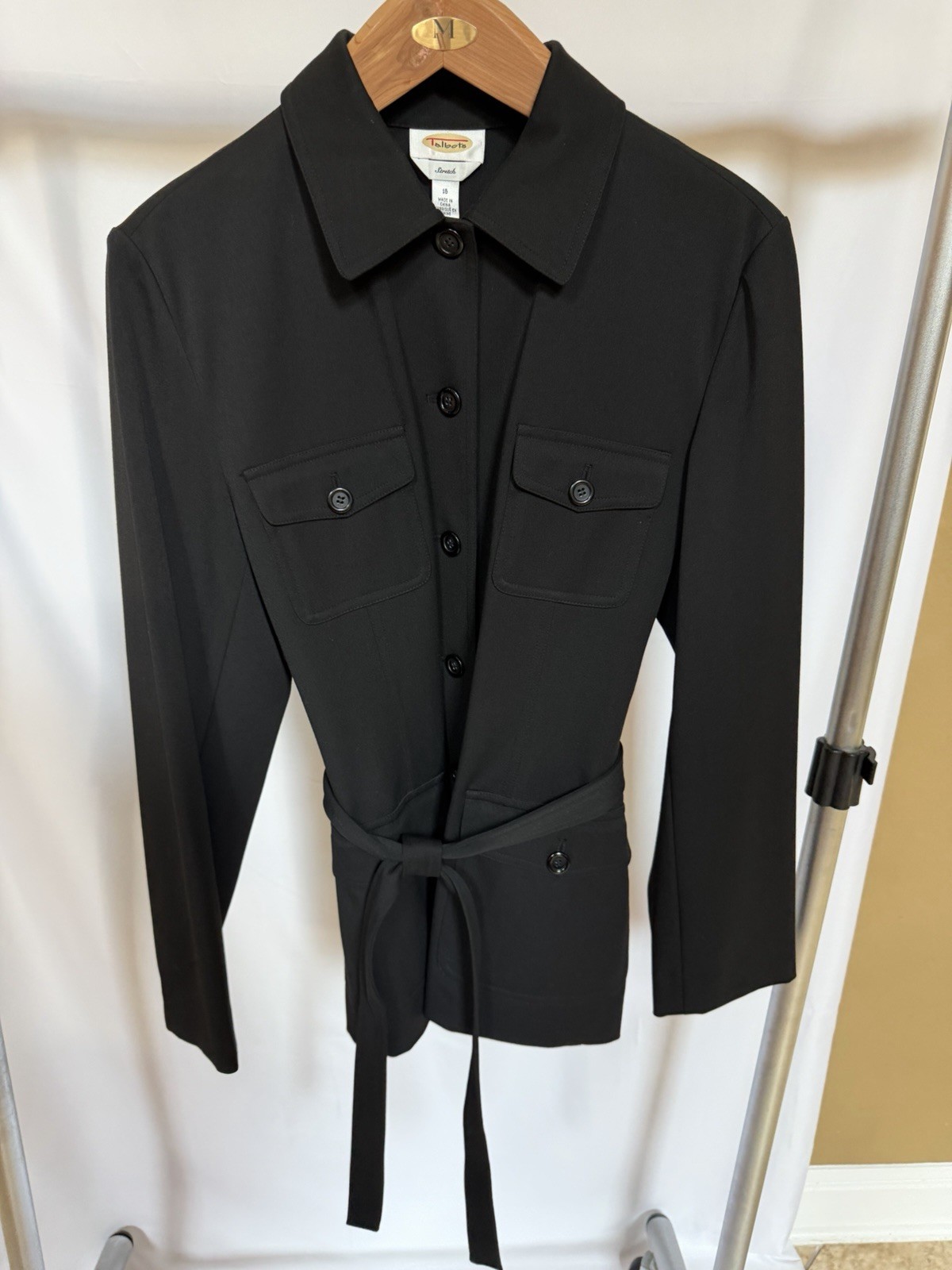 Talbots Vintage Black Collared Long Sleeve 4 Pocket Button Closure Jacket Sz 16