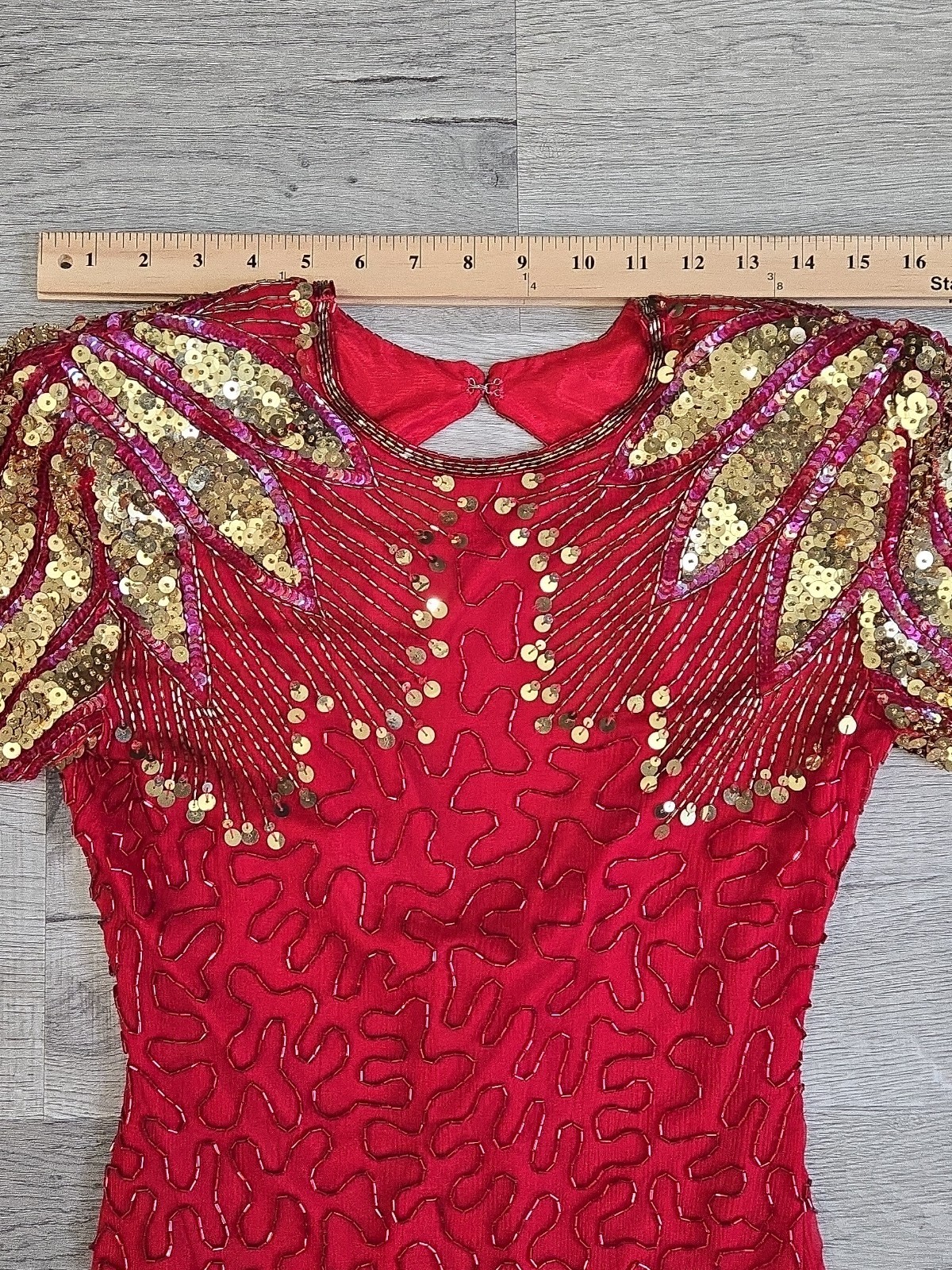 Scala Red & Gold Sequin Beaded Silk Bodycon Cocktail Dress P/P Milan Paris LA