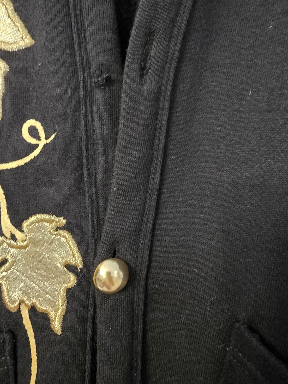 Vintage Jerzees Black Cardigan with Gold Grape Beads Pattern Signed TZC OS READ