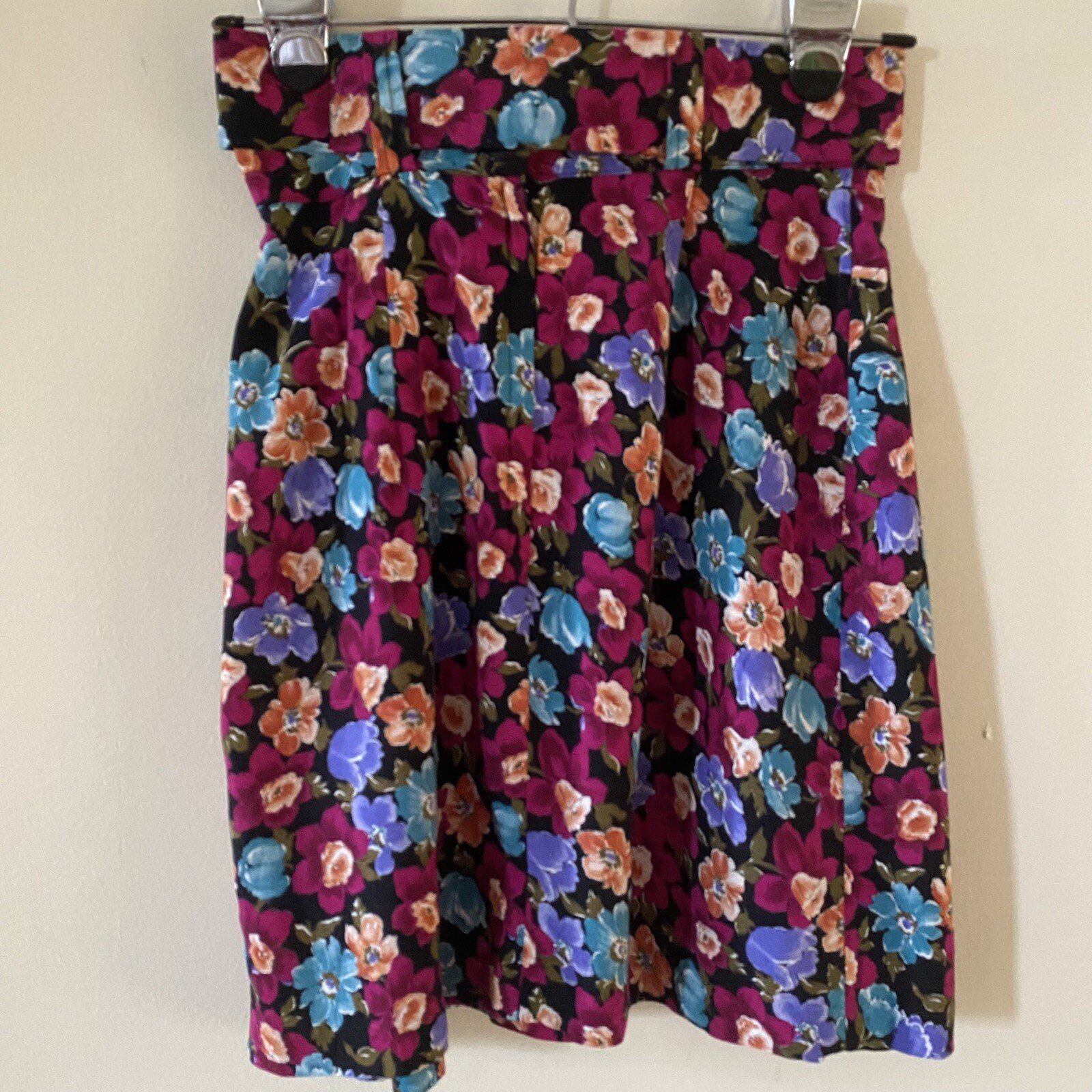 Vintage Floral My Michelle Women Skirt Size 3 Purple Blue Yellow Pleated w/ Belt
