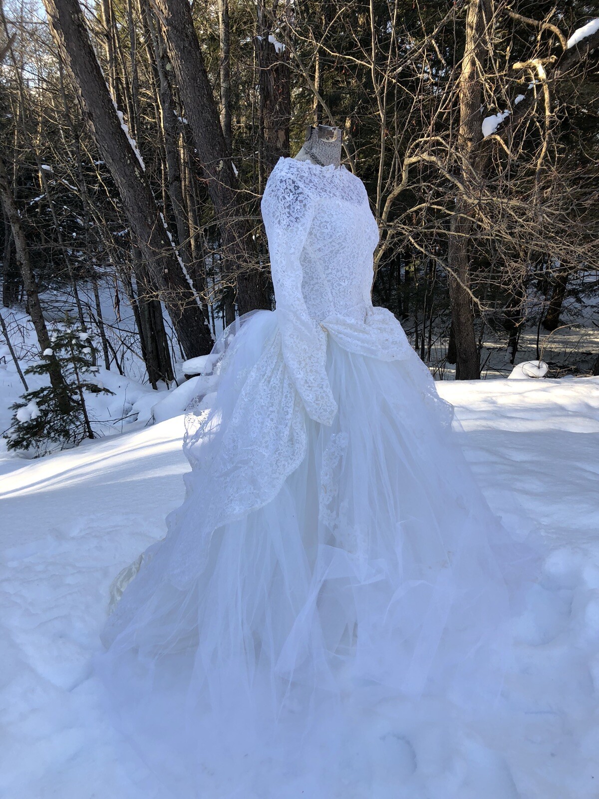 Vintage 1950’s Wedding Gown Dress Lace Sequins Pearls Embroidery Tulle 32-26-76
