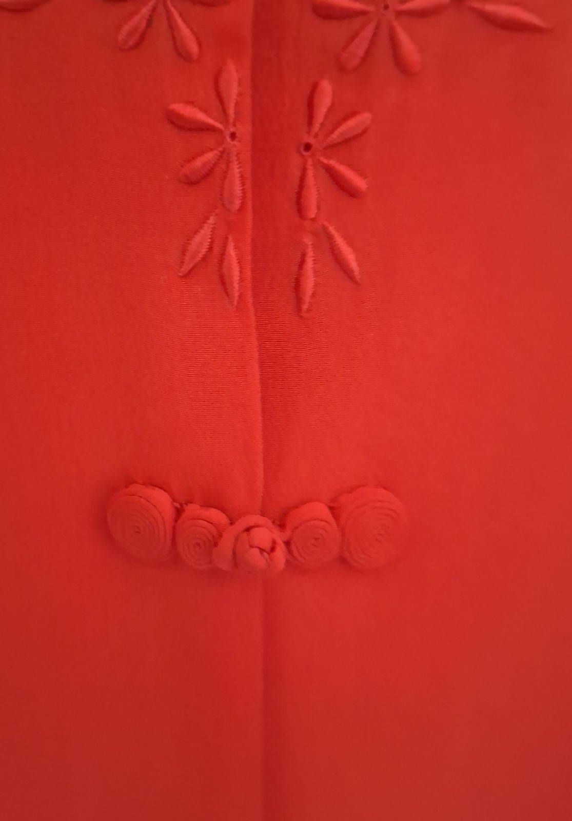 Vtg 60s Da Fu Gui Chinese 100% Silk Blouse Hand Embroidered Cut Work Red Sz 36
