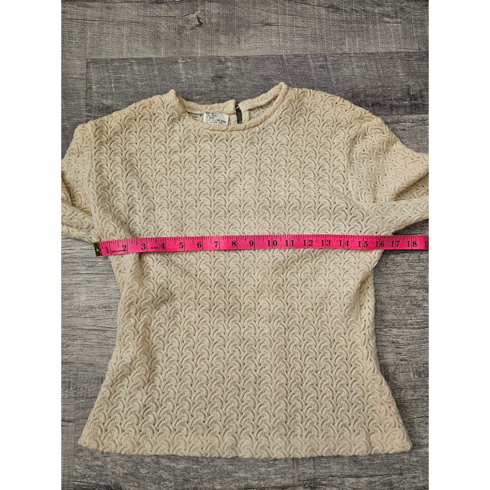 Vintage 100% Wool Cream Open Knit Long Sleeve Sweater Top Size Medium