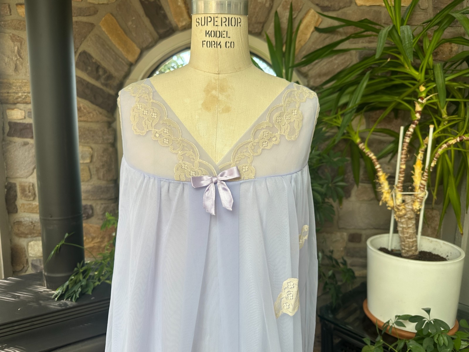 Vintage 1960s Purple Nylon and Ivory Lace Nightgown Pat Allen