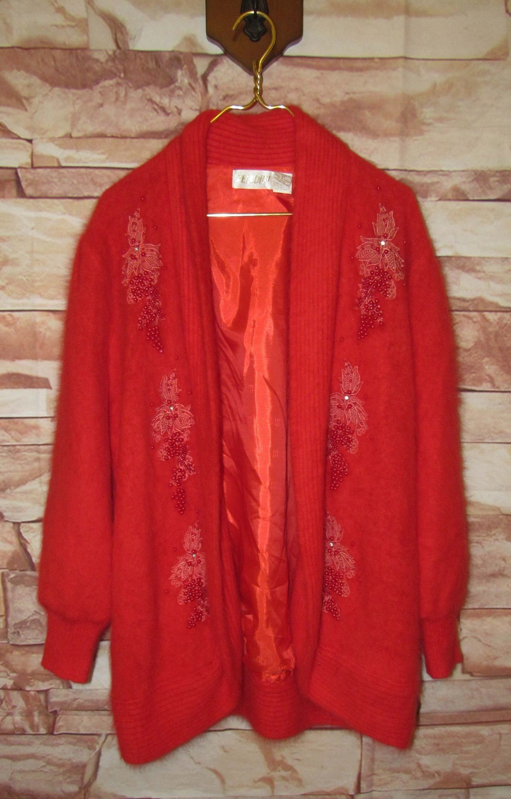 Vintage Belldini Angora Rabbit Blend Rhinestone Bead Embellished Sweater Coat