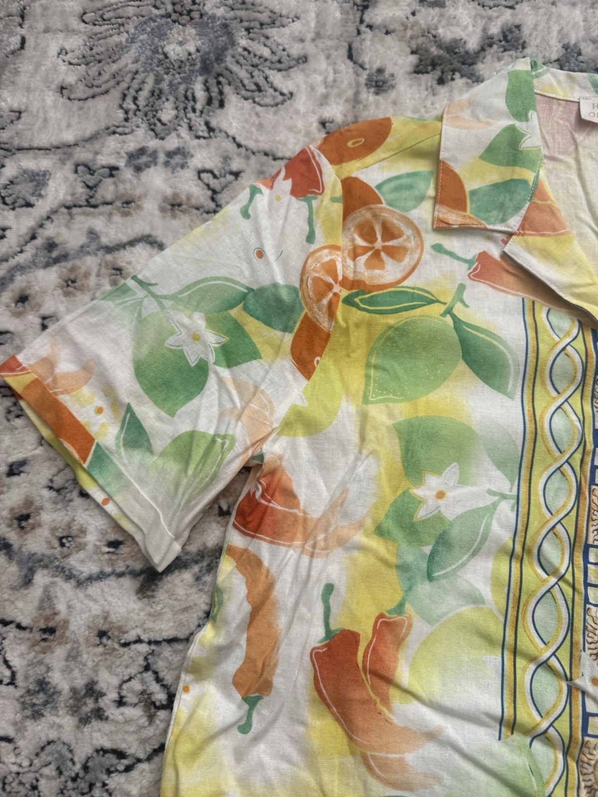 Vintage Hester & Orchard Citrus Print Button-Up Shirt Hawaiian Style Resort Med
