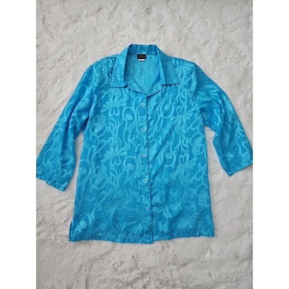 Salon Studio Vintage 3pc Pant Set Medium Turquoise Floral Burnout Shirt Tank