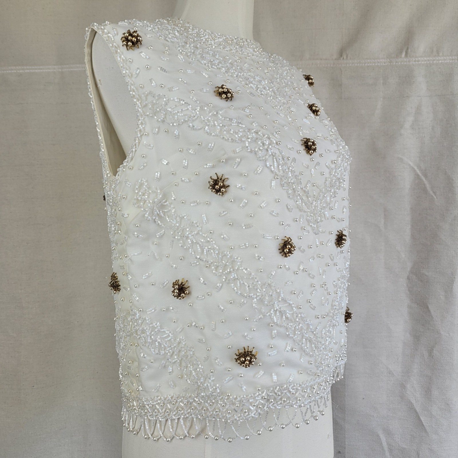 1960s Exquisite Beaded Sleeveless Top From Hong Kong Size Sm Great Condition