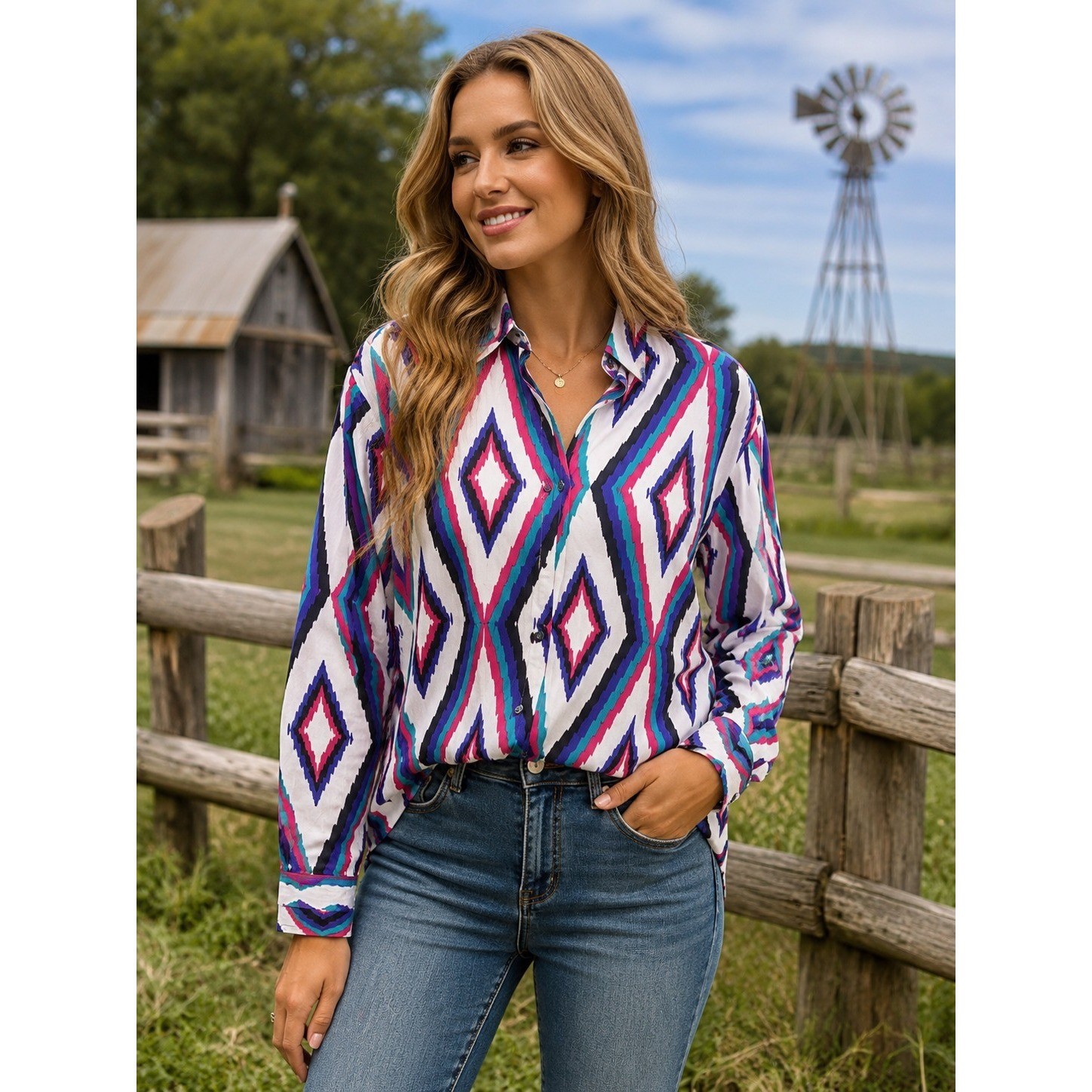 Vintage Roughrider By Circle T Women’s Large Aztec Cowgirl Southwestern -2773