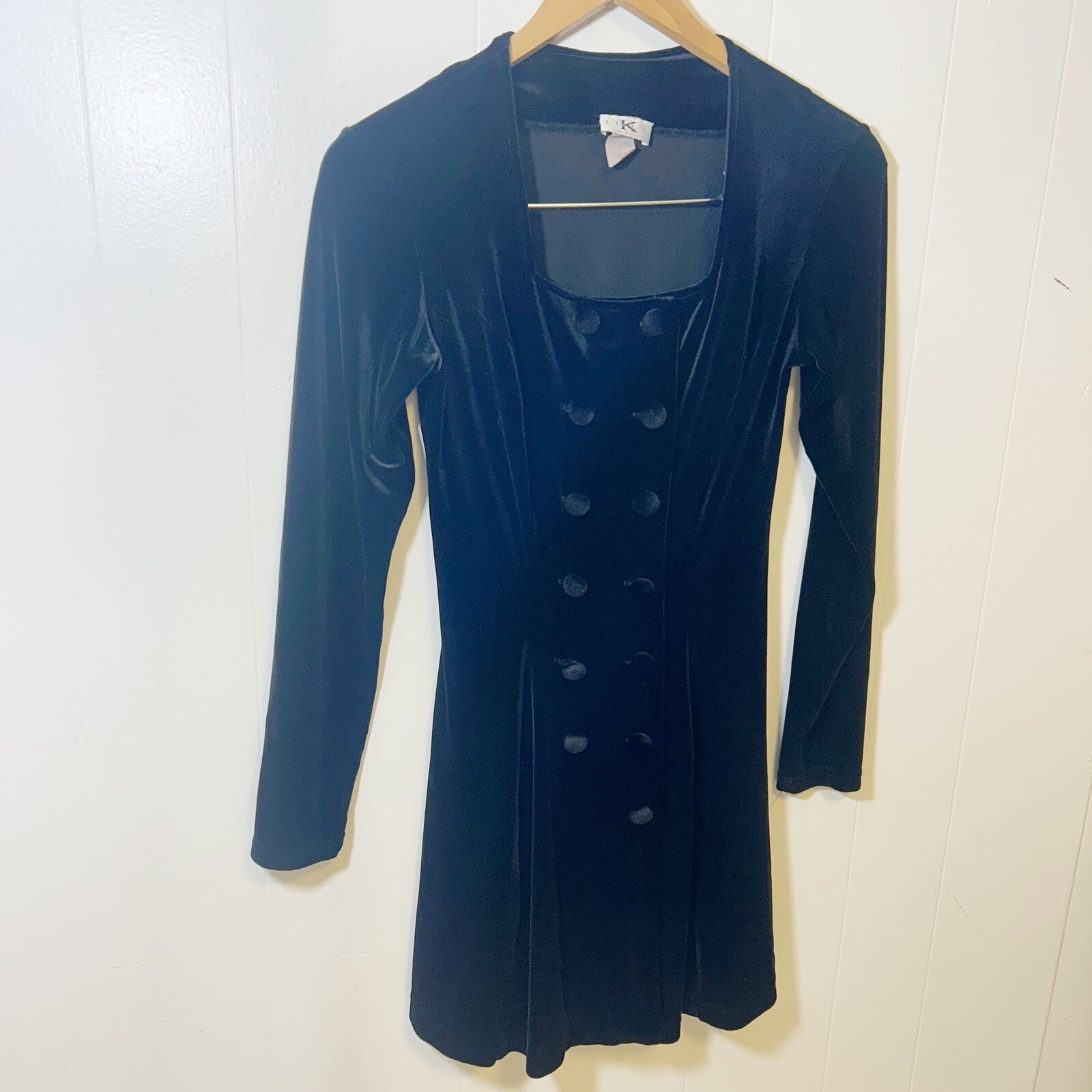 Vintage Luly K Velvet Velour Long Sleeve Mini Dress 80s 90s Y2K Double Breasted