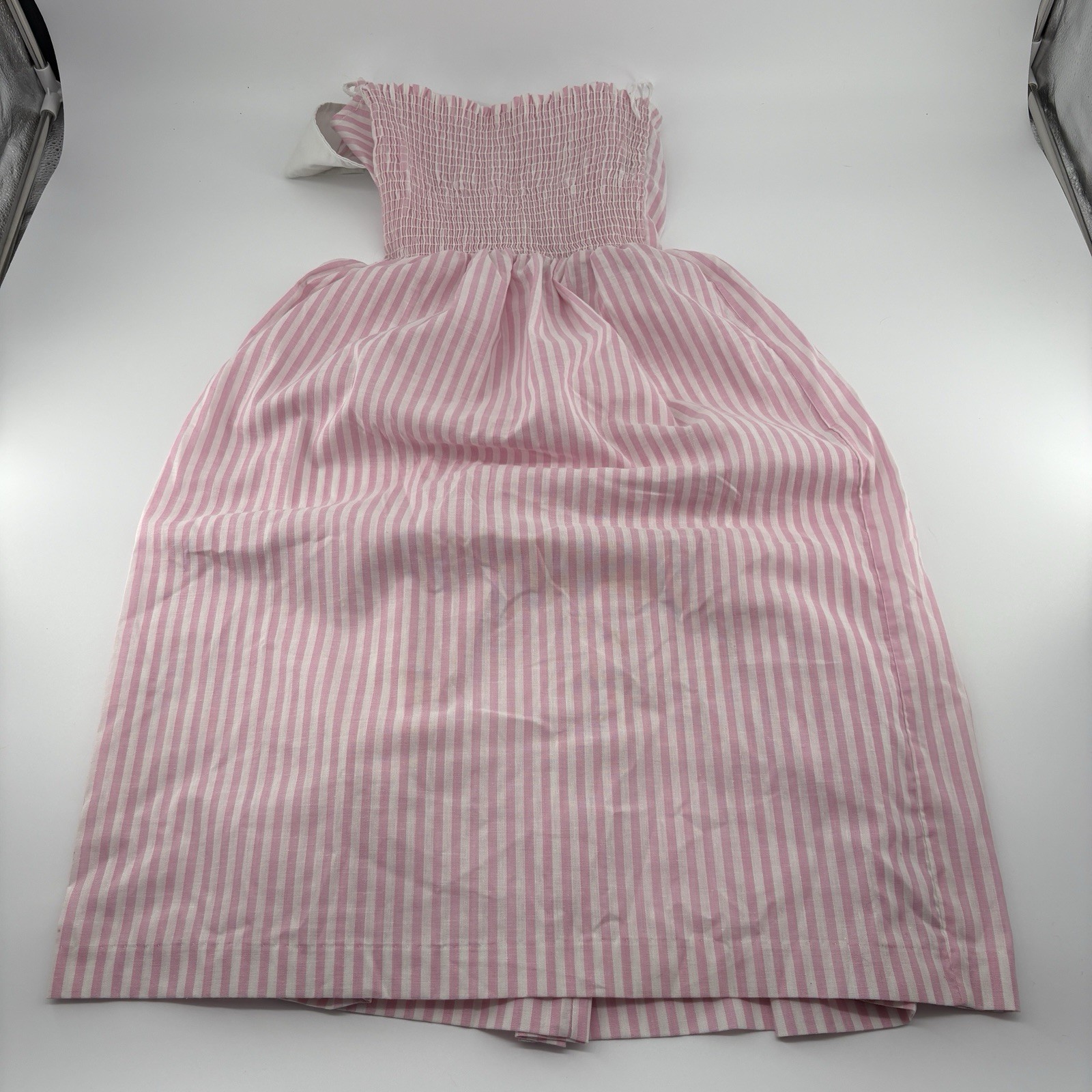VTG 80s TABBY Pink White Candy Stripe Halter Dress White Collar Smocked USA