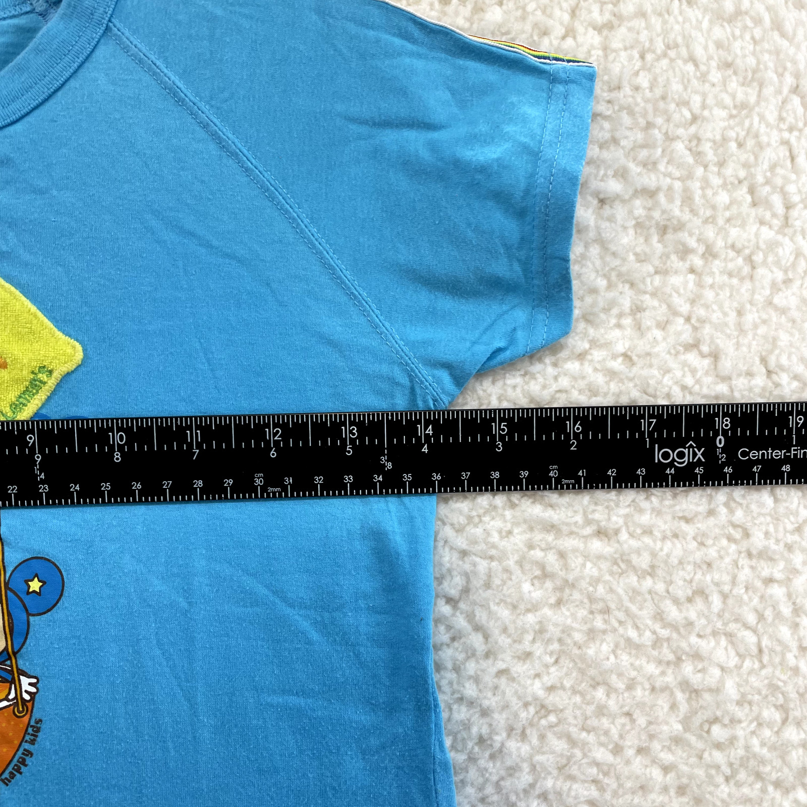 Y2K Vintage Japanese Baby Tee Crop Top XXS XS Blue Graphic Kidcore Kawaii Fruits