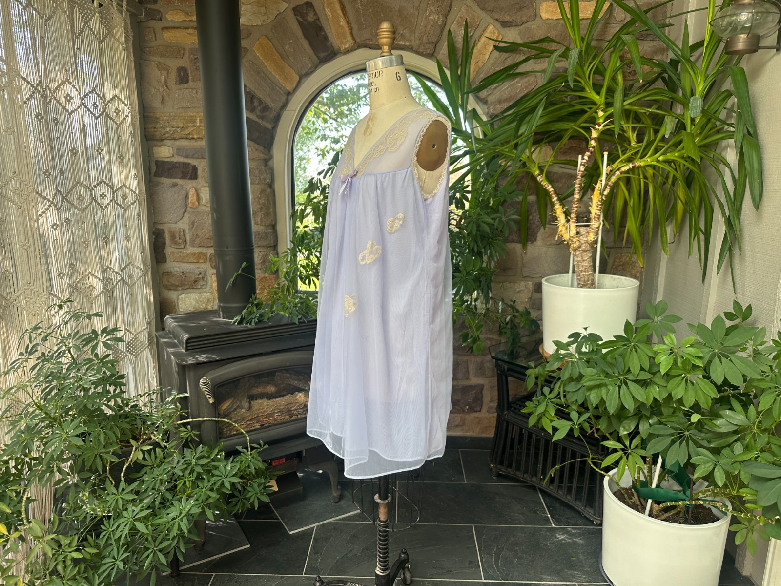Vintage 1960s Purple Nylon and Ivory Lace Nightgown Pat Allen