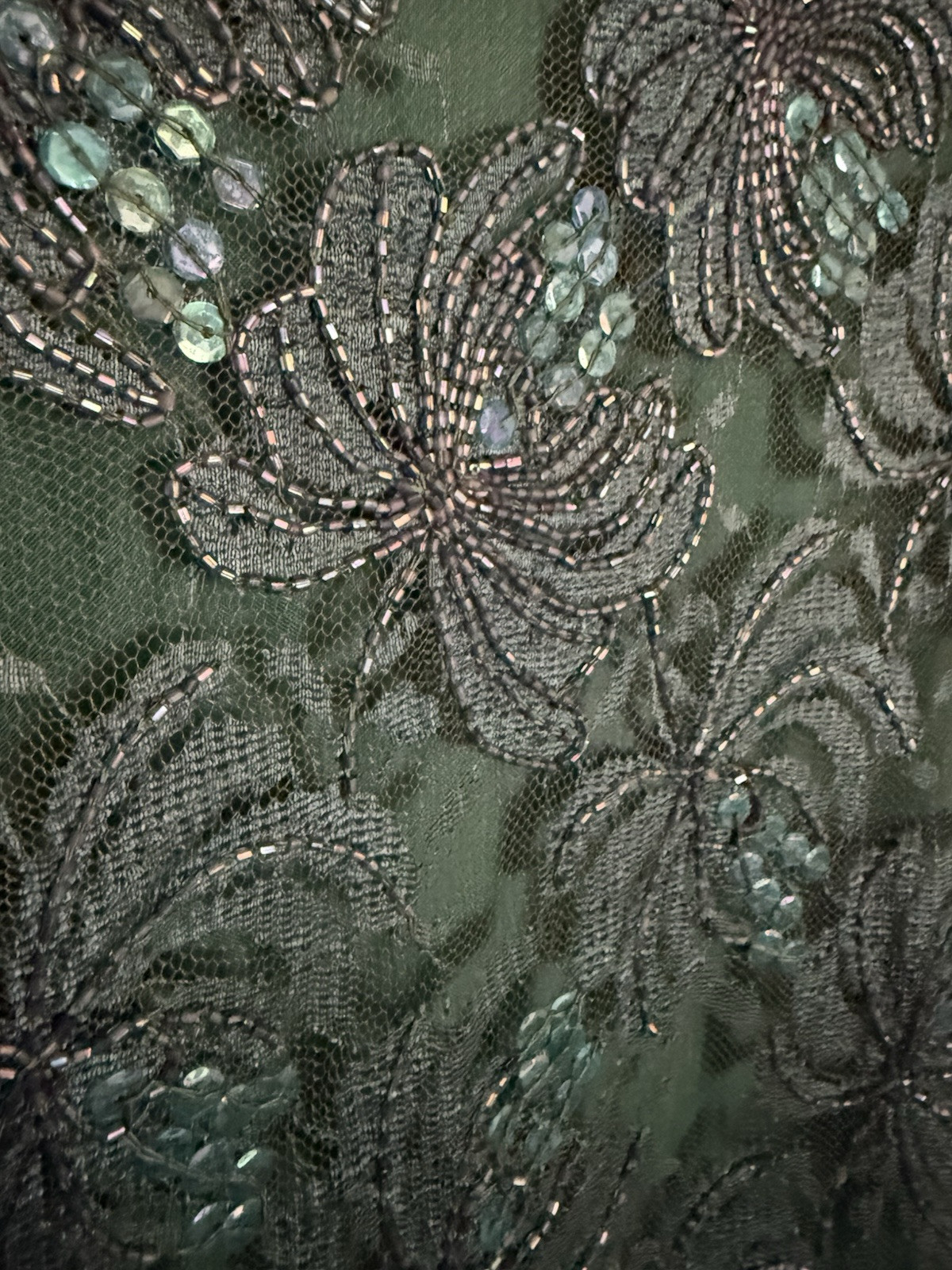VINTAGE 1980’s CHANNA Lace Teal Sequin Beaded Embellished Dress India Womens 3X